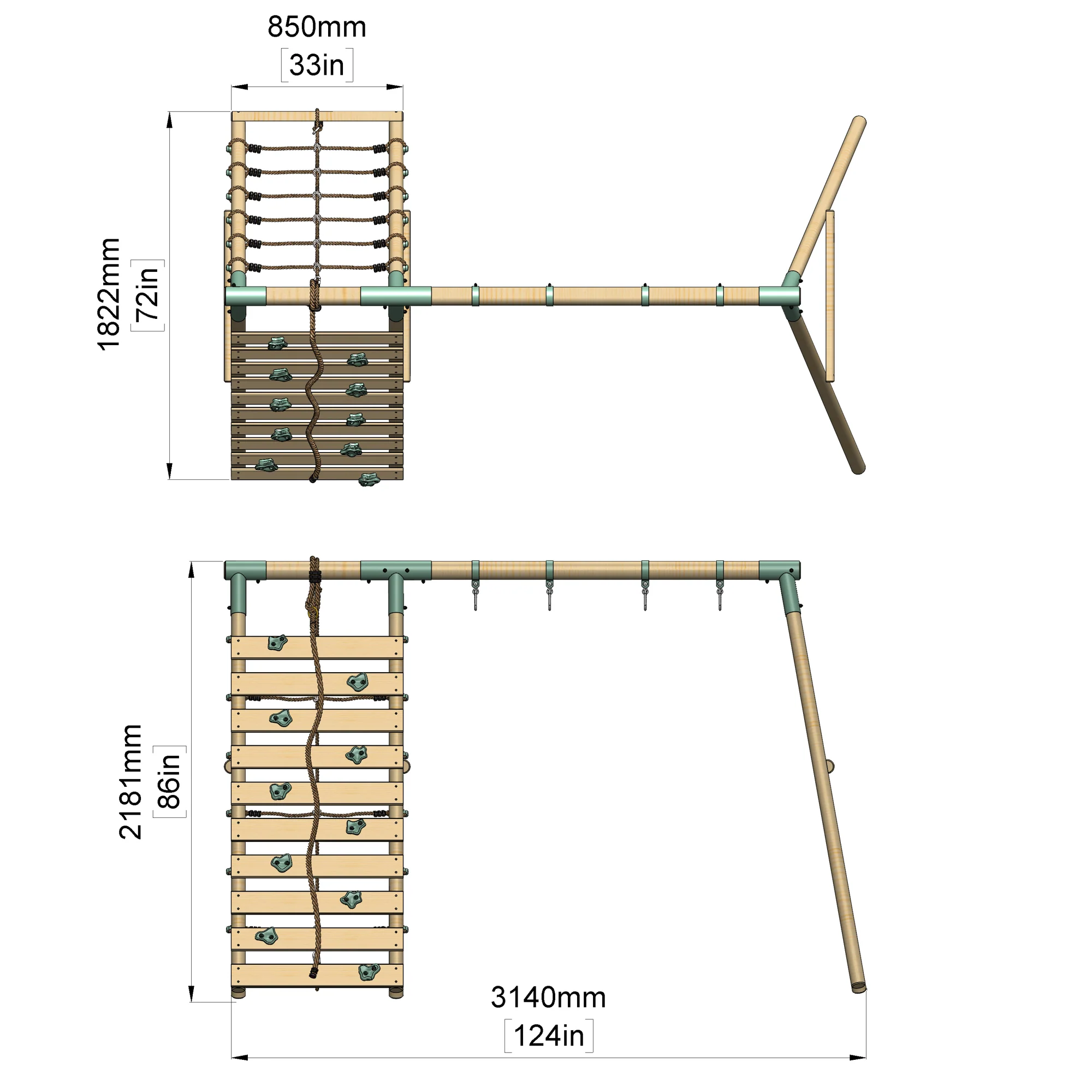 Double Wooden Swing Set With Baby Swing and Climbing Wall - Boulder Brook II - Image 8