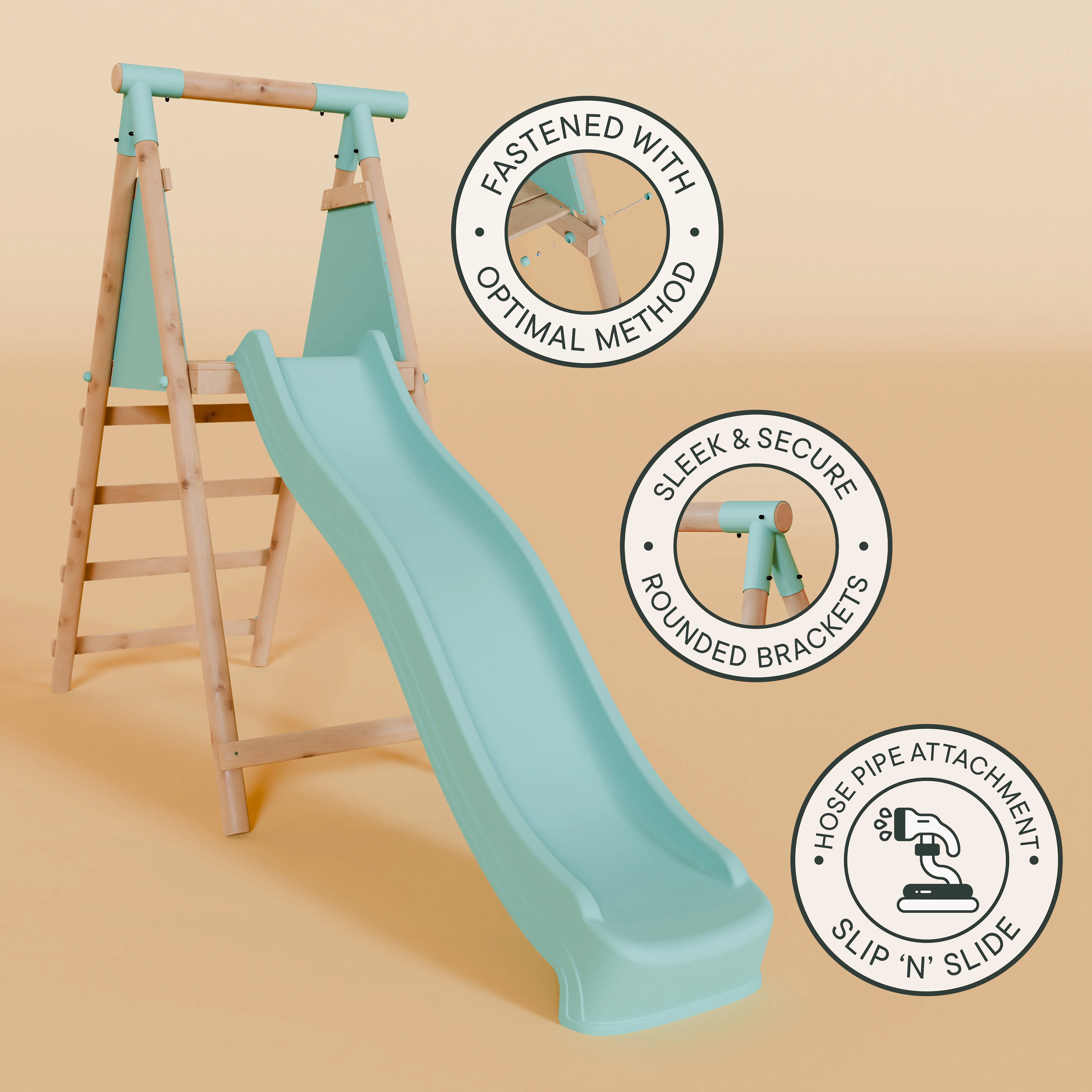 Double Wooden Swing Set with Climbing Wall and Slide - Stagwood I - Image 8