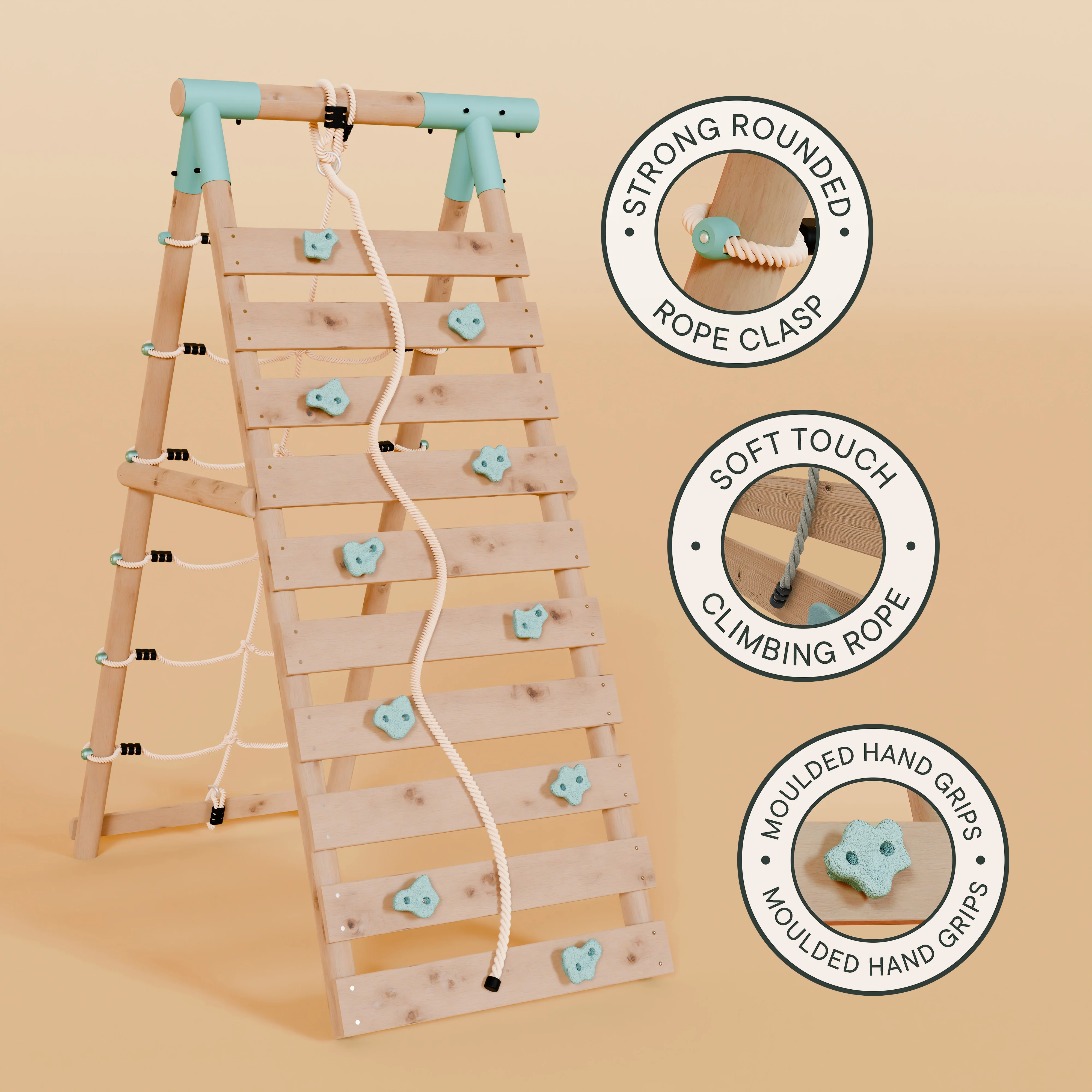 Double Wooden Swing Set with Climbing Wall and Slide - Stagwood I - Image 9