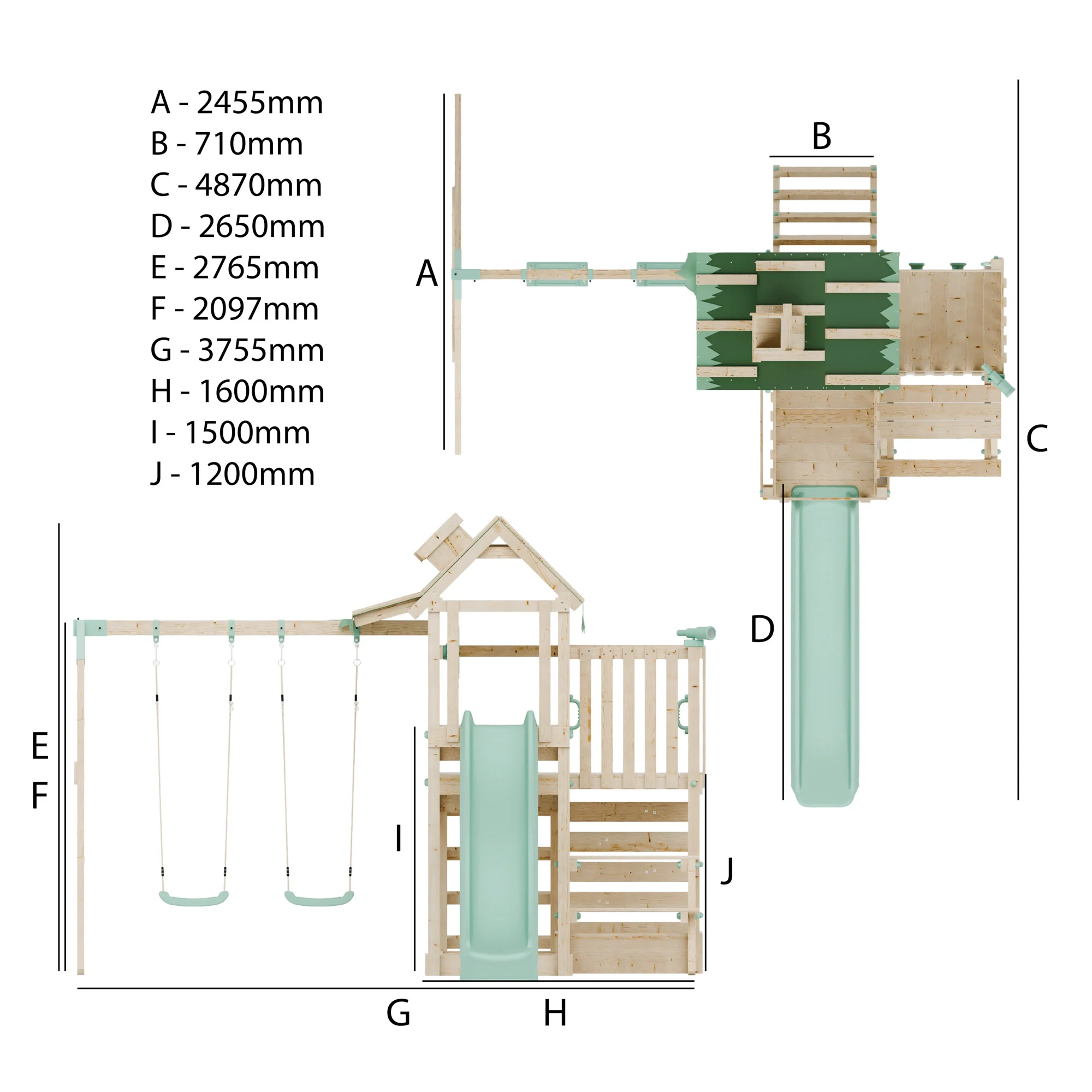 Climbing Frame with Double Swing Extended Height Platform & 2.65m Slide & Picnic Table - Eldertree Forest Watchtower VI - Image 11