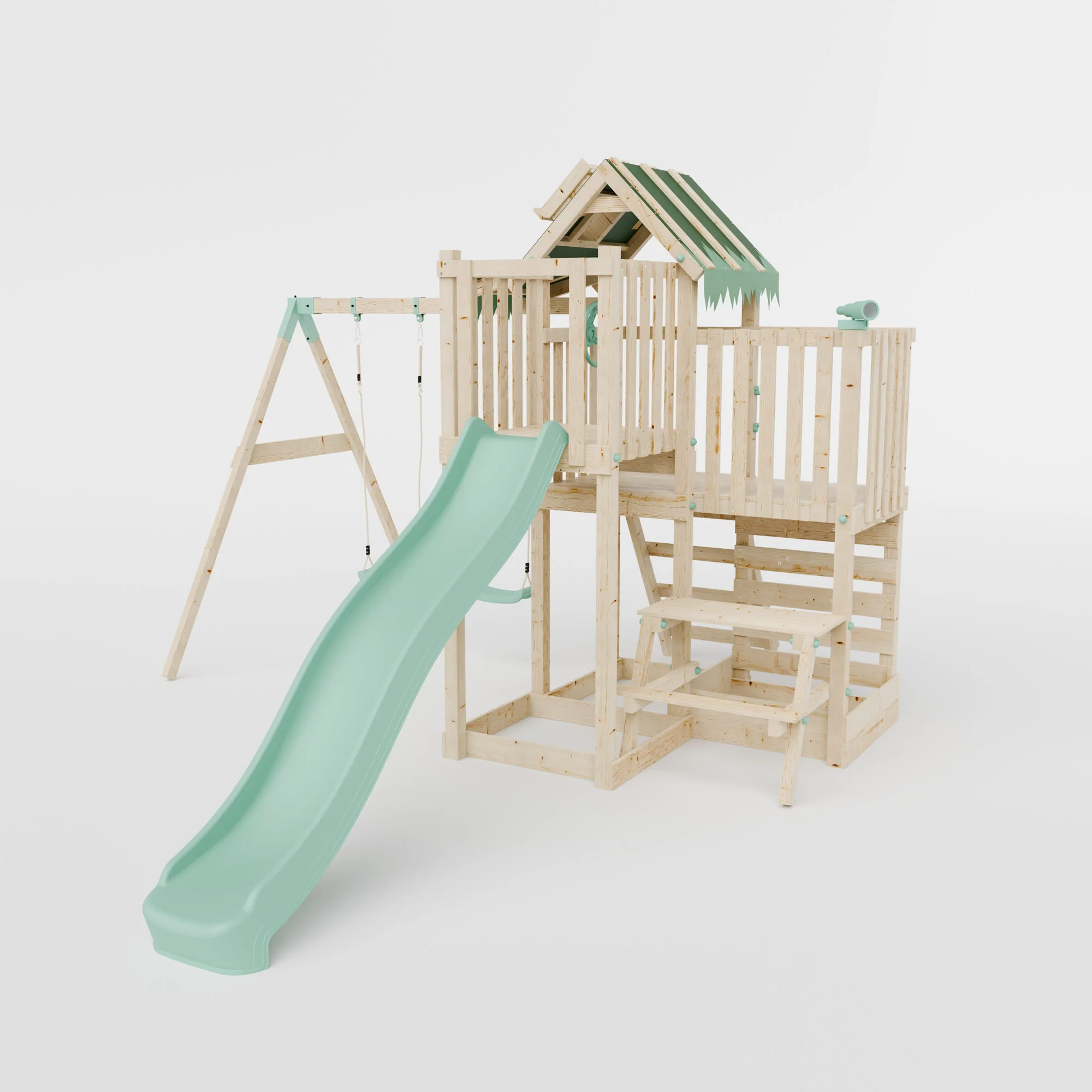 Climbing Frame with Double Swing Extended Height Platform & 2.65m Slide & Picnic Table - Eldertree Forest Watchtower VI - Image 2