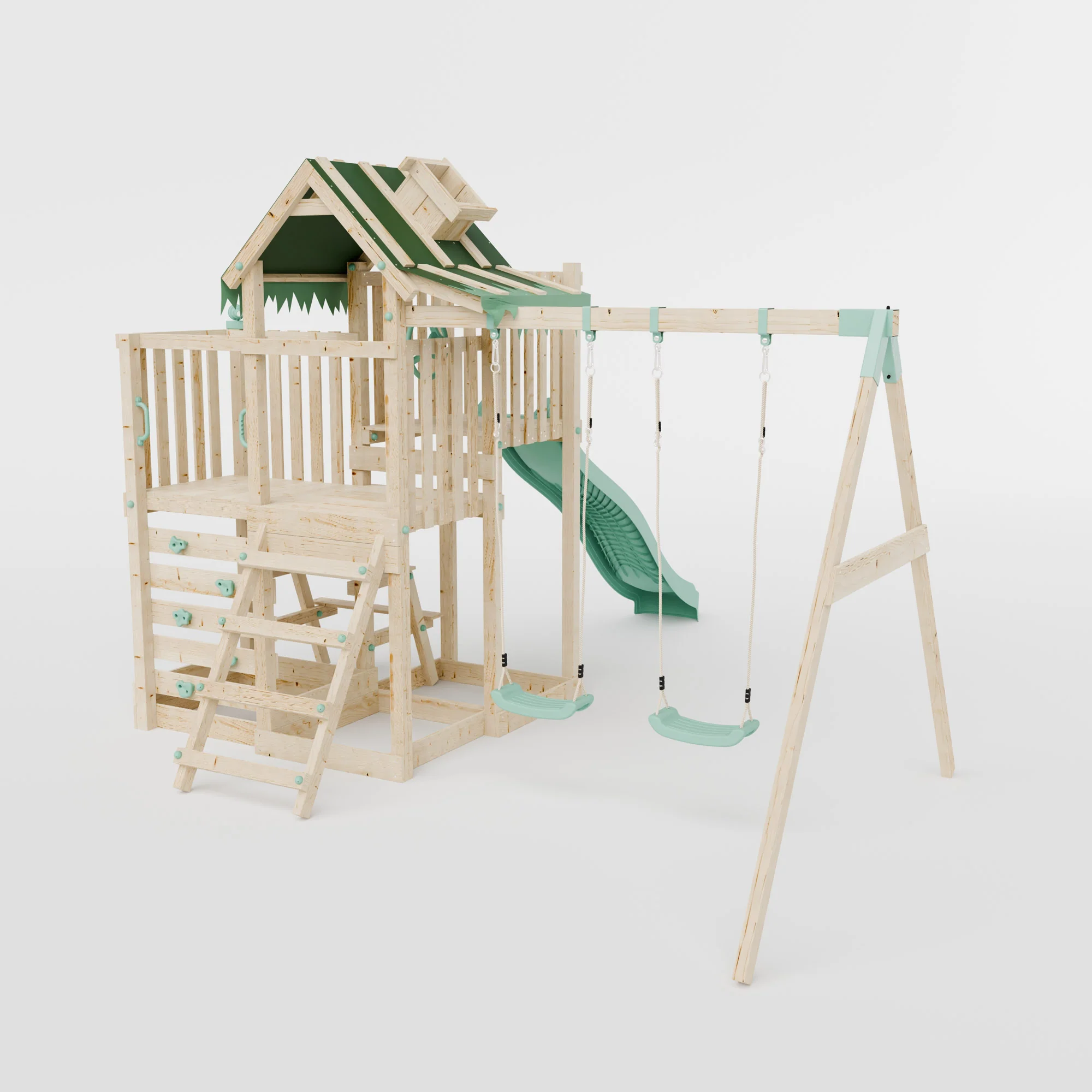 Climbing Frame with Double Swing Extended Height Platform & 2.65m Slide & Picnic Table - Eldertree Forest Watchtower VI - Image 4