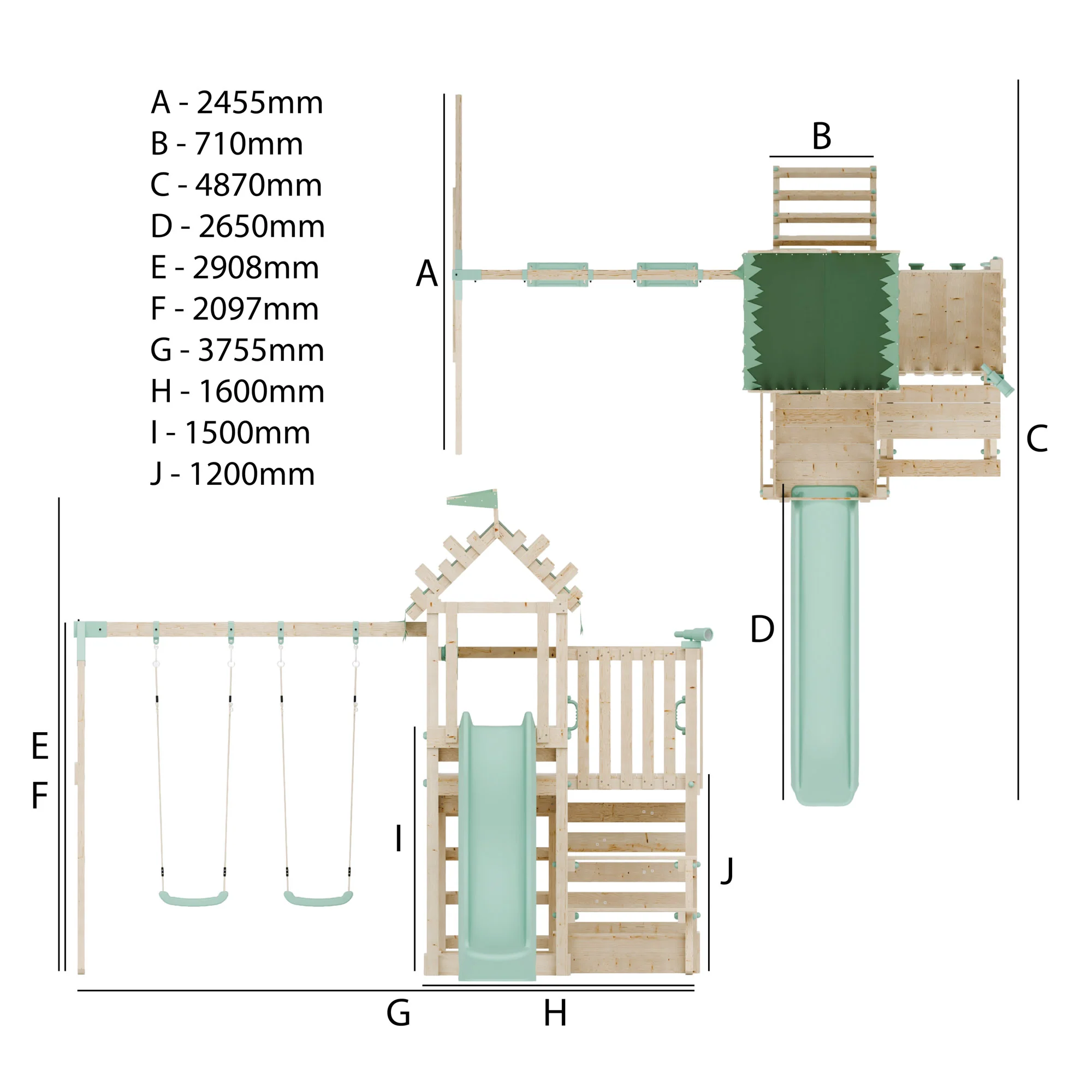 Climbing Frame with Double Swing Extended Height Platform & 2.65m Slide & Picnic Table - Enchanted Grove Watchtower VI - Image 11