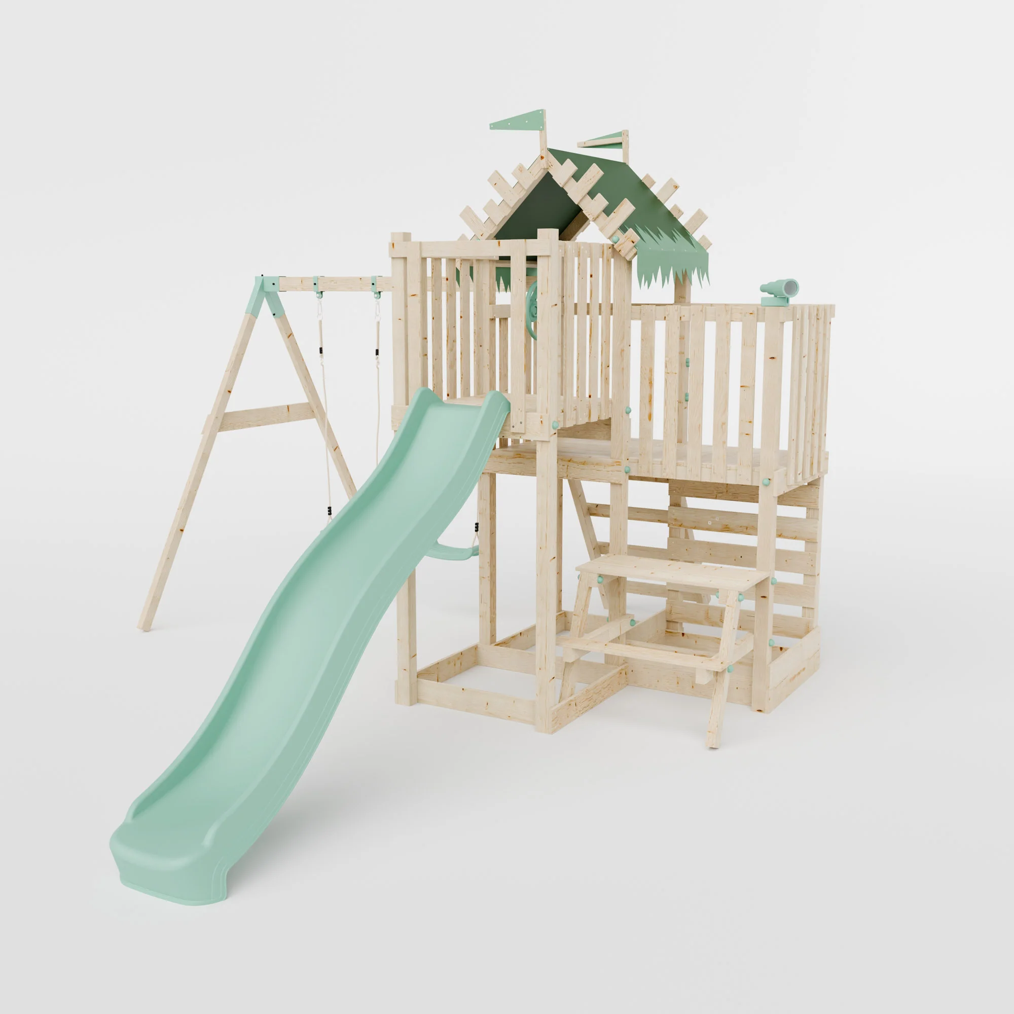 Climbing Frame with Double Swing Extended Height Platform & 2.65m Slide & Picnic Table - Enchanted Grove Watchtower VI - Image 2