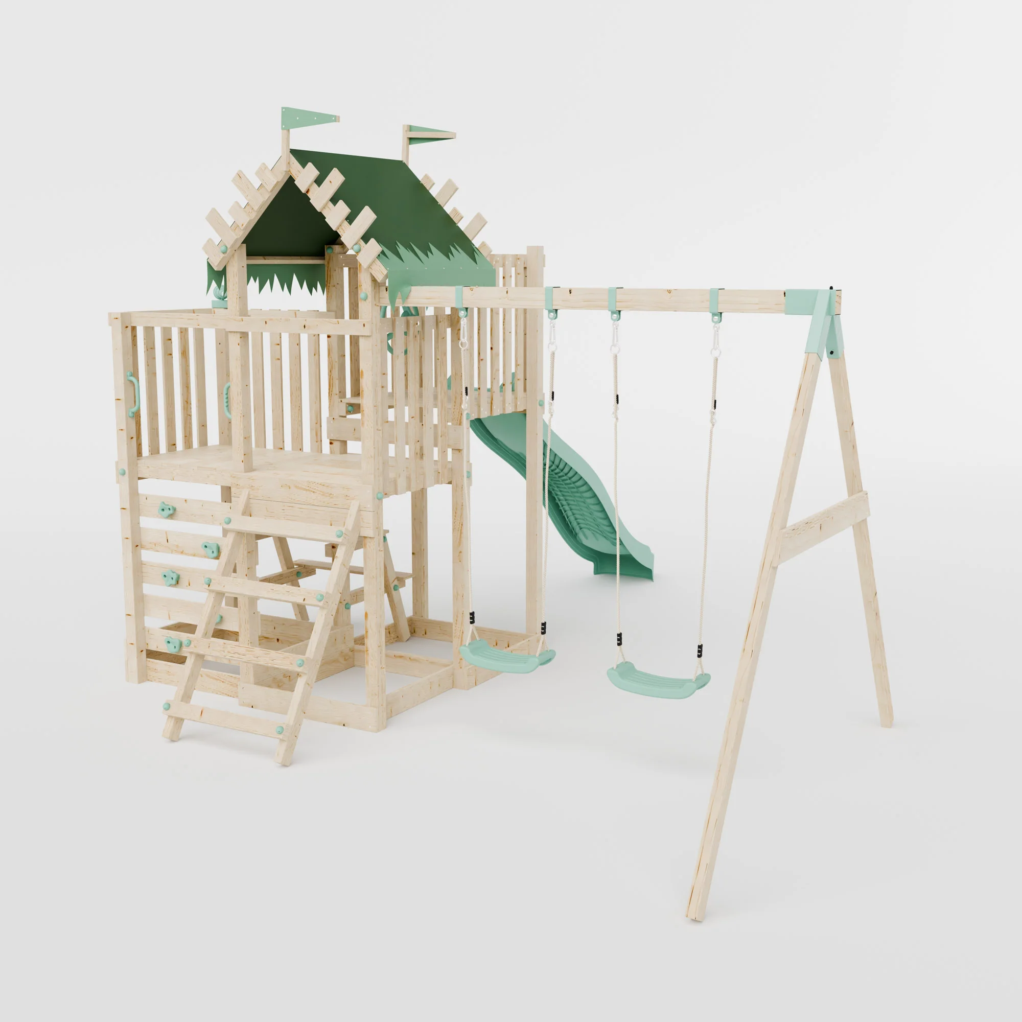 Climbing Frame with Double Swing Extended Height Platform & 2.65m Slide & Picnic Table - Enchanted Grove Watchtower VI - Image 4