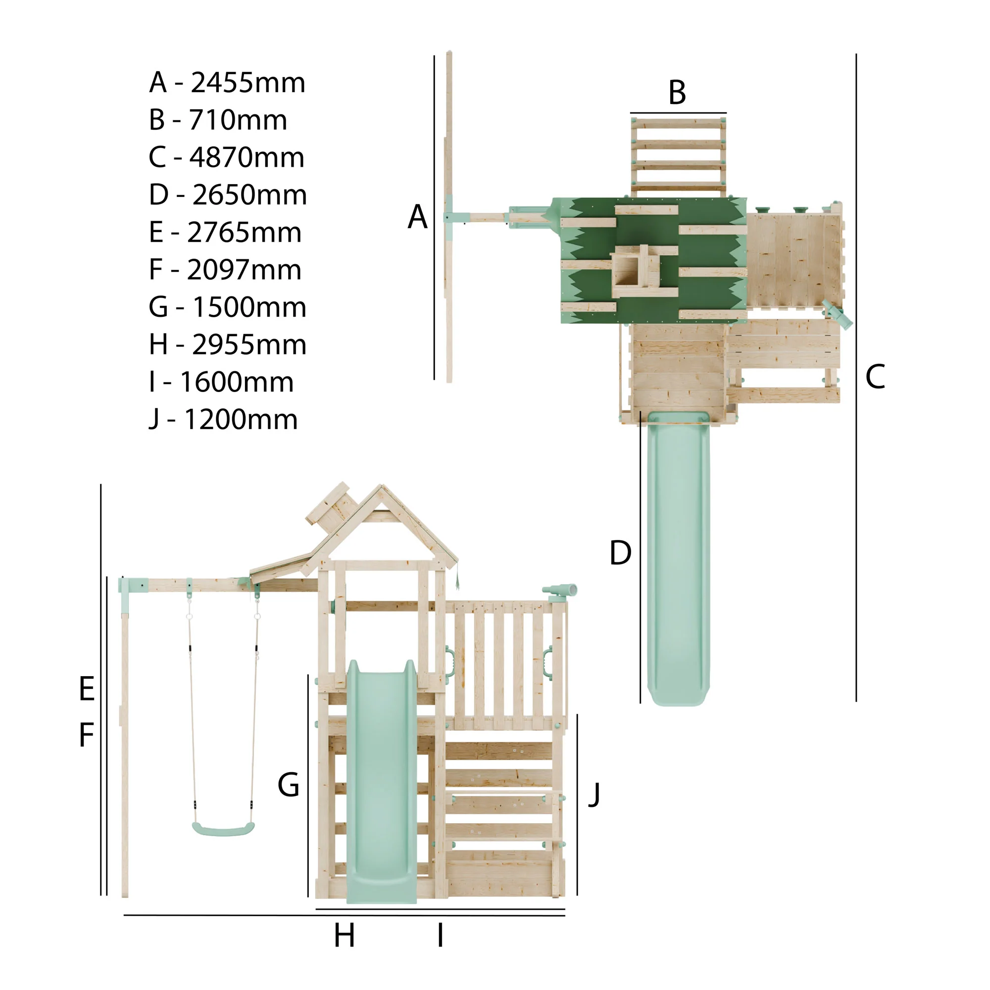Climbing Frame with Single Swing Extended Height Platform & 2.65m Slide & Picnic Table - Eldertree Forest Watchtower V - Image 11