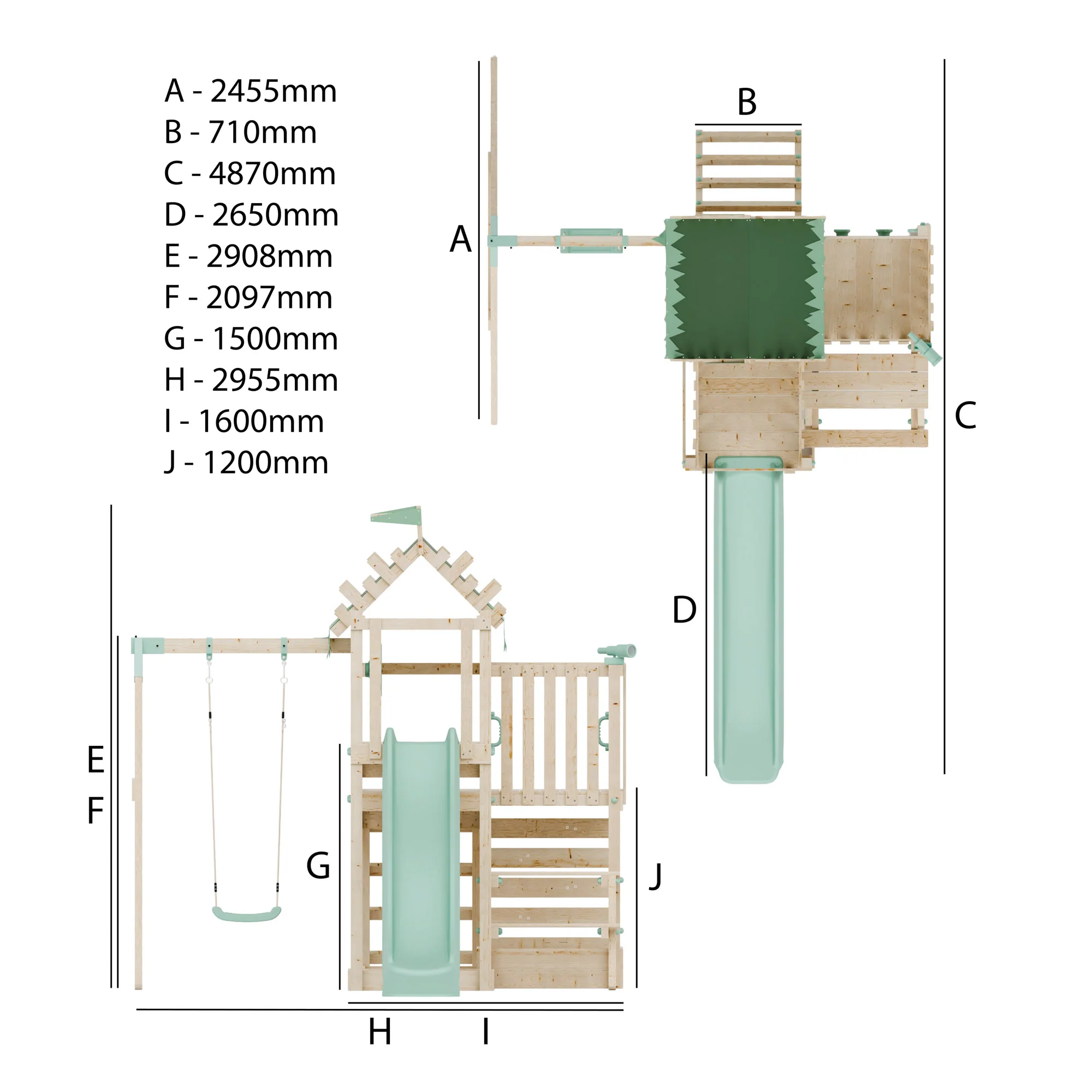 Climbing Frame with Single Swing Extended Height Platform & 2.65m Slide & Picnic Table - Enchanted Grove Watchtower IV - Image 11