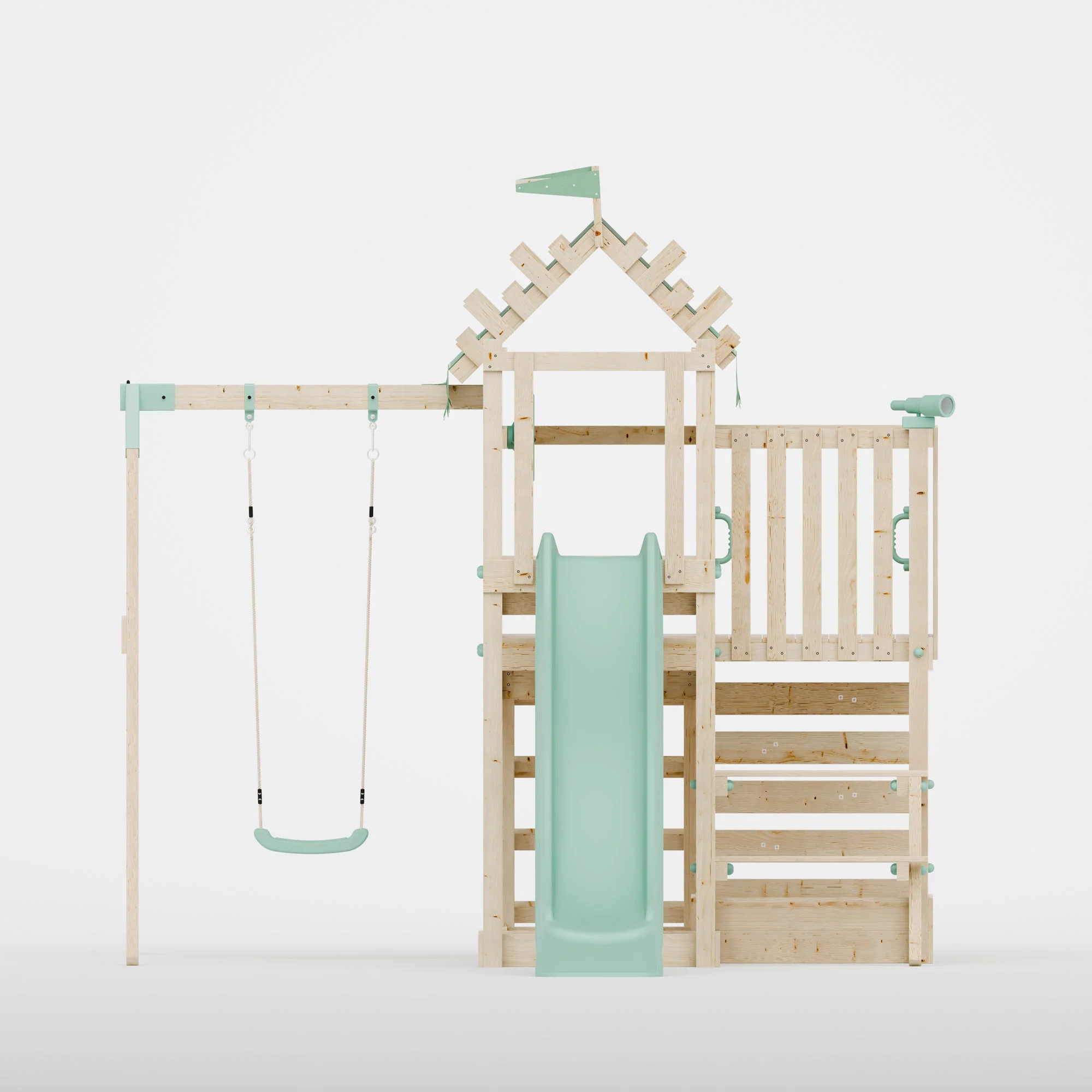 Climbing Frame with Single Swing Extended Height Platform & 2.65m Slide & Picnic Table - Enchanted Grove Watchtower IV - Image 3