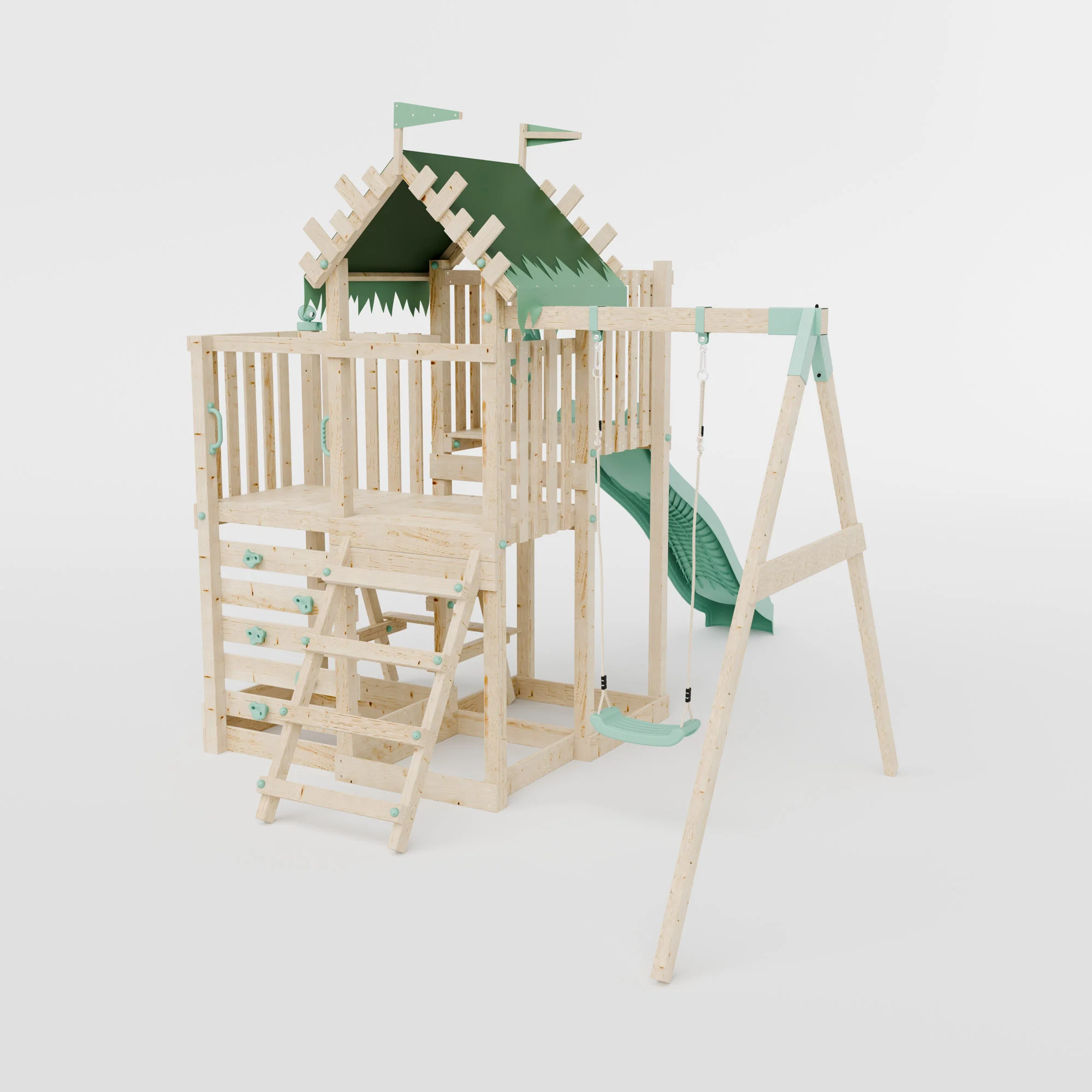 Climbing Frame with Single Swing Extended Height Platform & 2.65m Slide & Picnic Table - Enchanted Grove Watchtower IV - Image 4