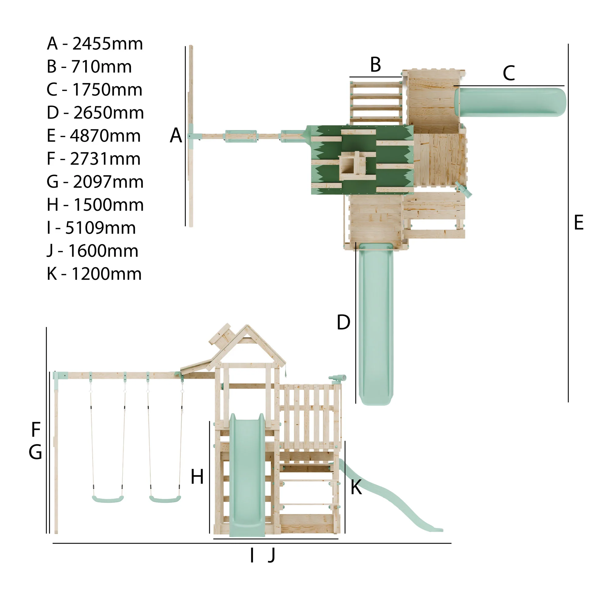 Climbing Frame with Double Swing Triple Platform & Double Slides & Picnic Tower - Eldertree Forest Watchtower VII - Image 10