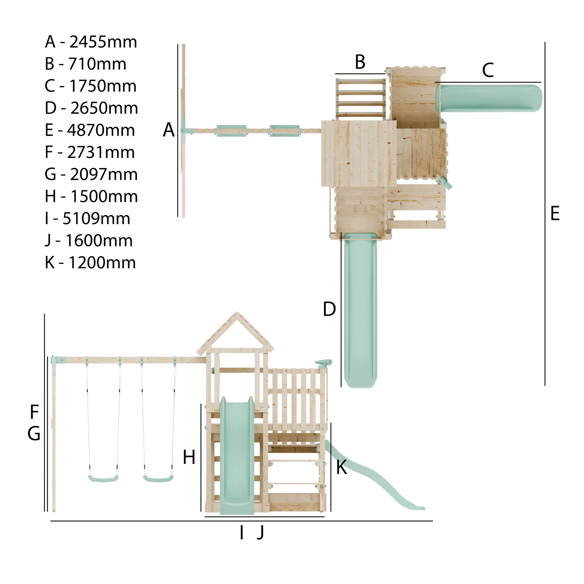 Climbing Frame with Double Swing Triple Platform & Double Slides & Picnic Tower - Bramblewick Forest Watchtower VII - Image 11