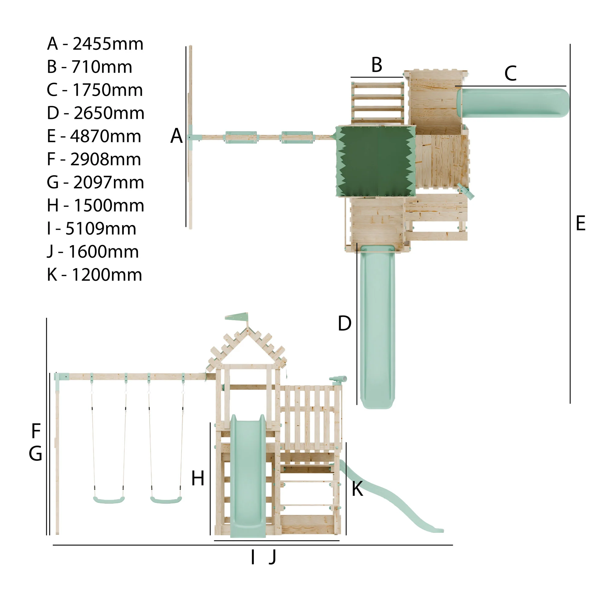 Climbing Frame with Double Swing Triple Platform & Double Slides & Picnic Tower - Enchanted Grove Watchtower VII - Image 10