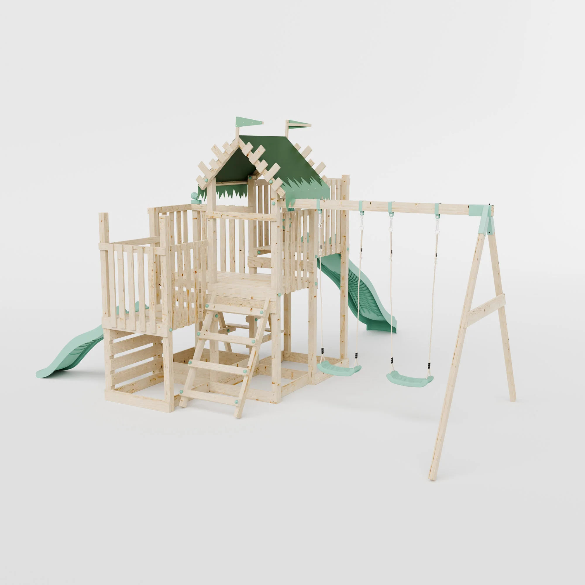 Climbing Frame with Double Swing Triple Platform & Double Slides & Picnic Tower - Enchanted Grove Watchtower VII - Image 4