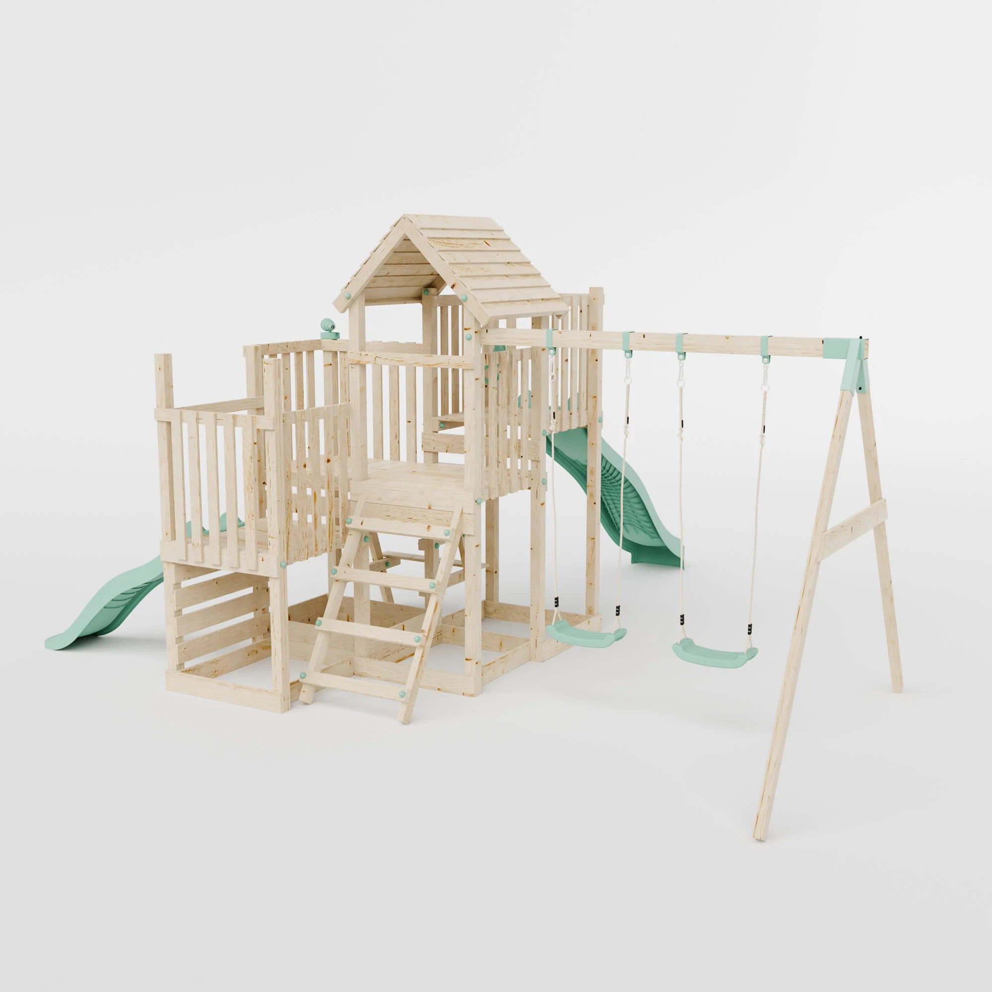 Climbing Frame with Double Swing Triple Platform & Double Slides & Picnic Tower - Bramblewick Forest Watchtower VII - Image 4