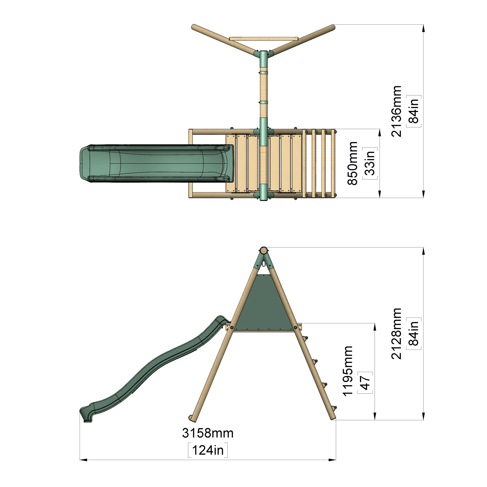 Single Wooden Baby Swing Set With Slide - Springwood II - Image 9