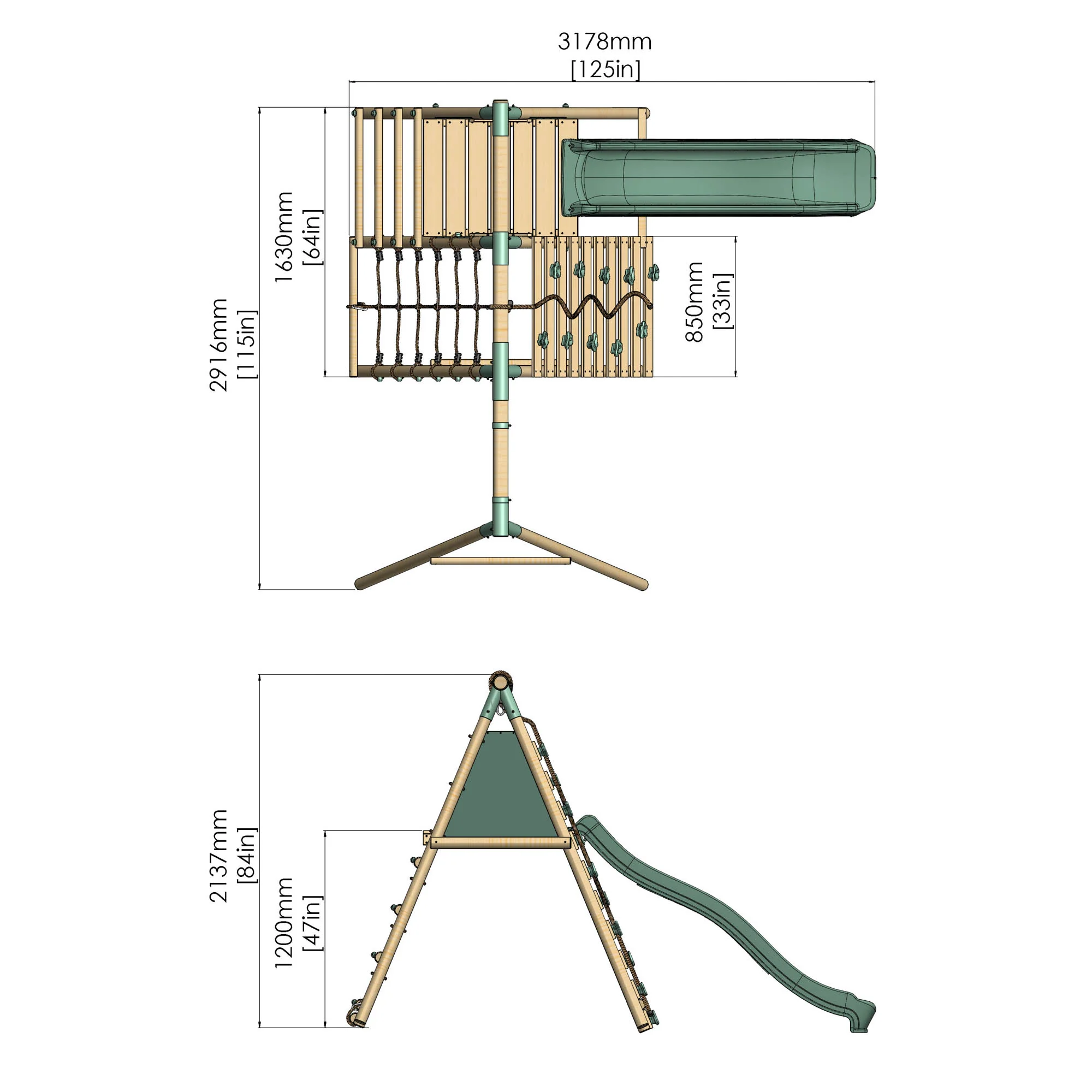 Single Wooden Swing Set with Climbing Wall and Slide - Badger Brook I - Image 10