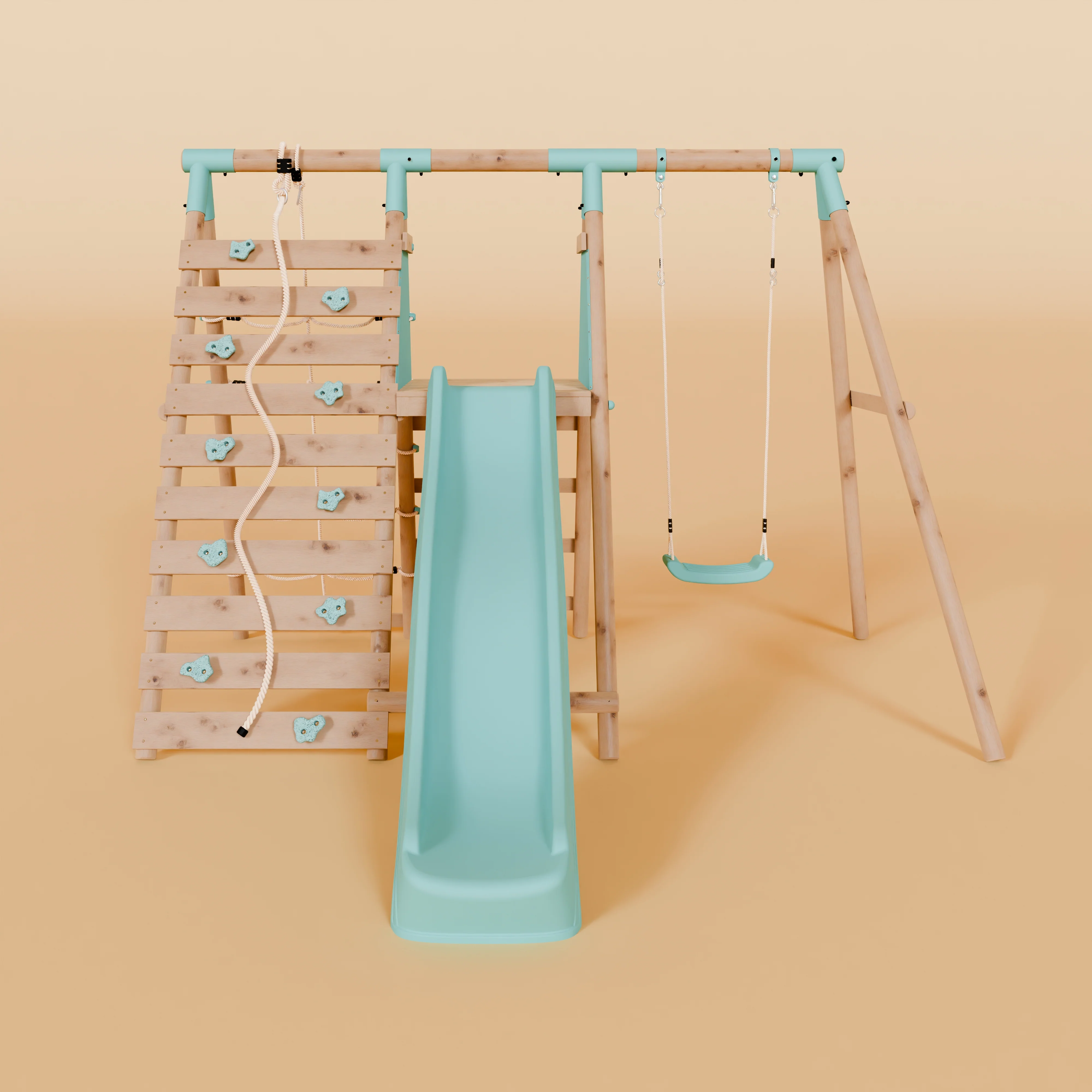 Single Wooden Swing Set with Climbing Wall and Slide - Badger Brook I - Image 3
