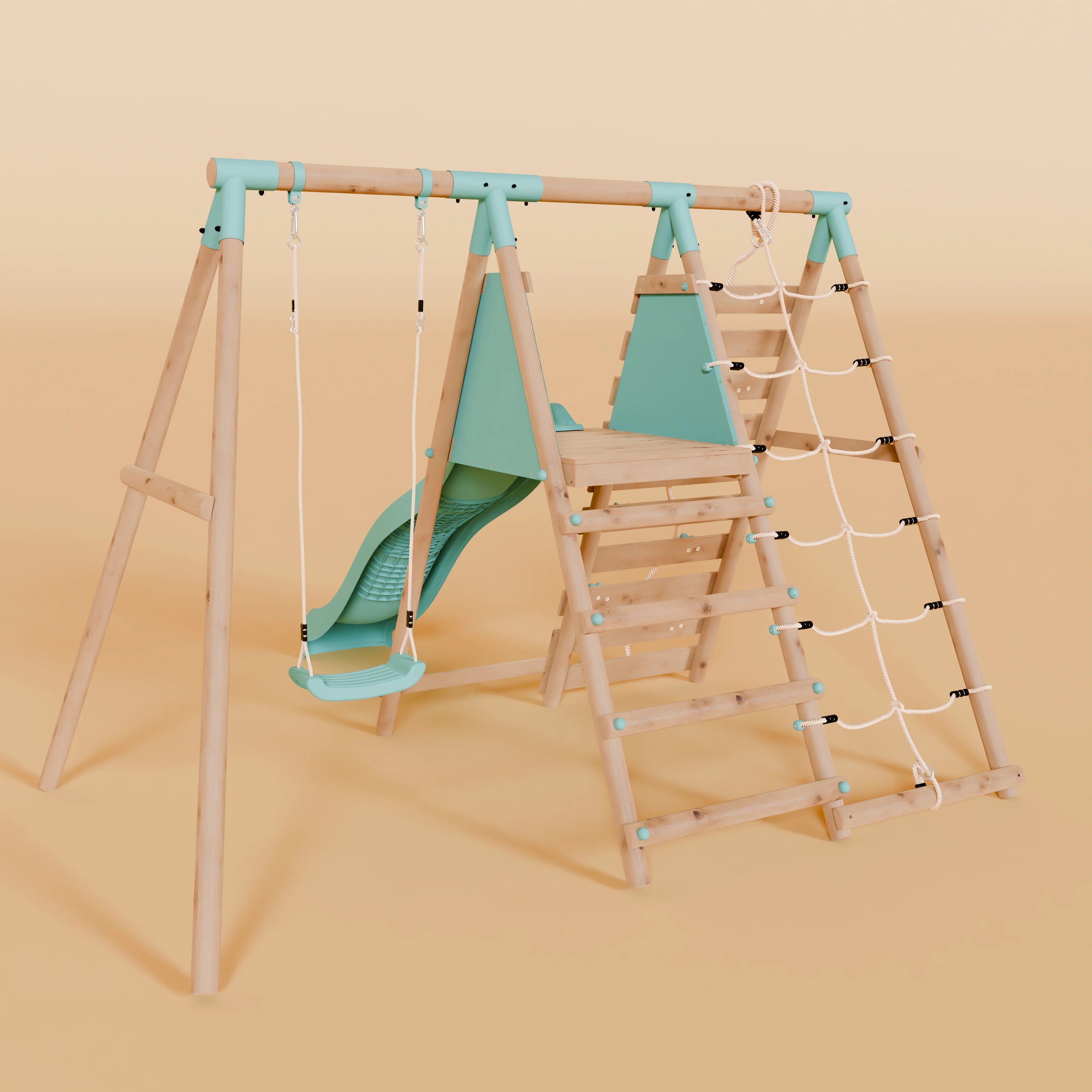 Single Wooden Swing Set with Climbing Wall and Slide - Badger Brook I - Image 5