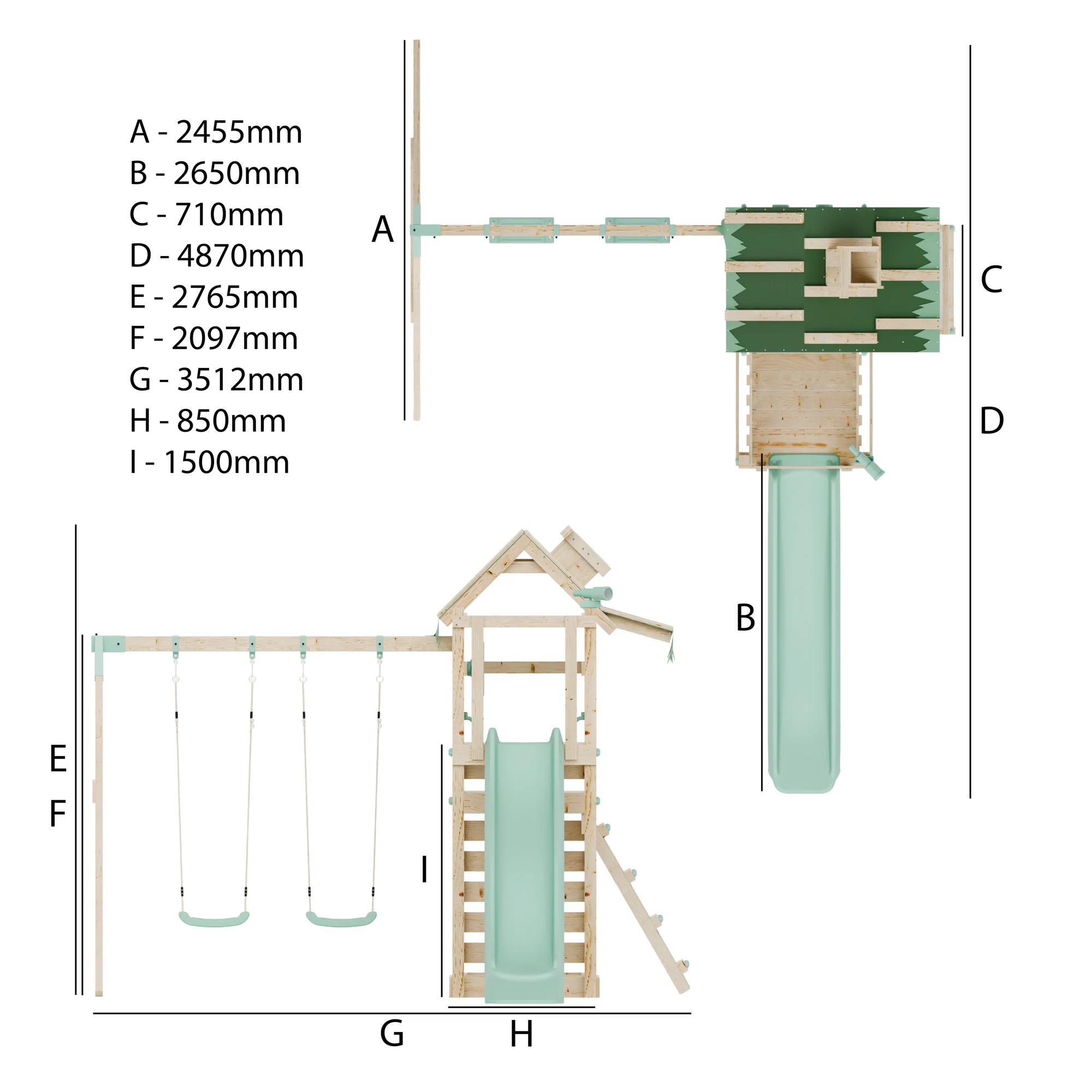 Climbing Frame with Double Swing Extended Height Platform & 2.65m Slide - Eldertree Forest Watchtower II - Image 10