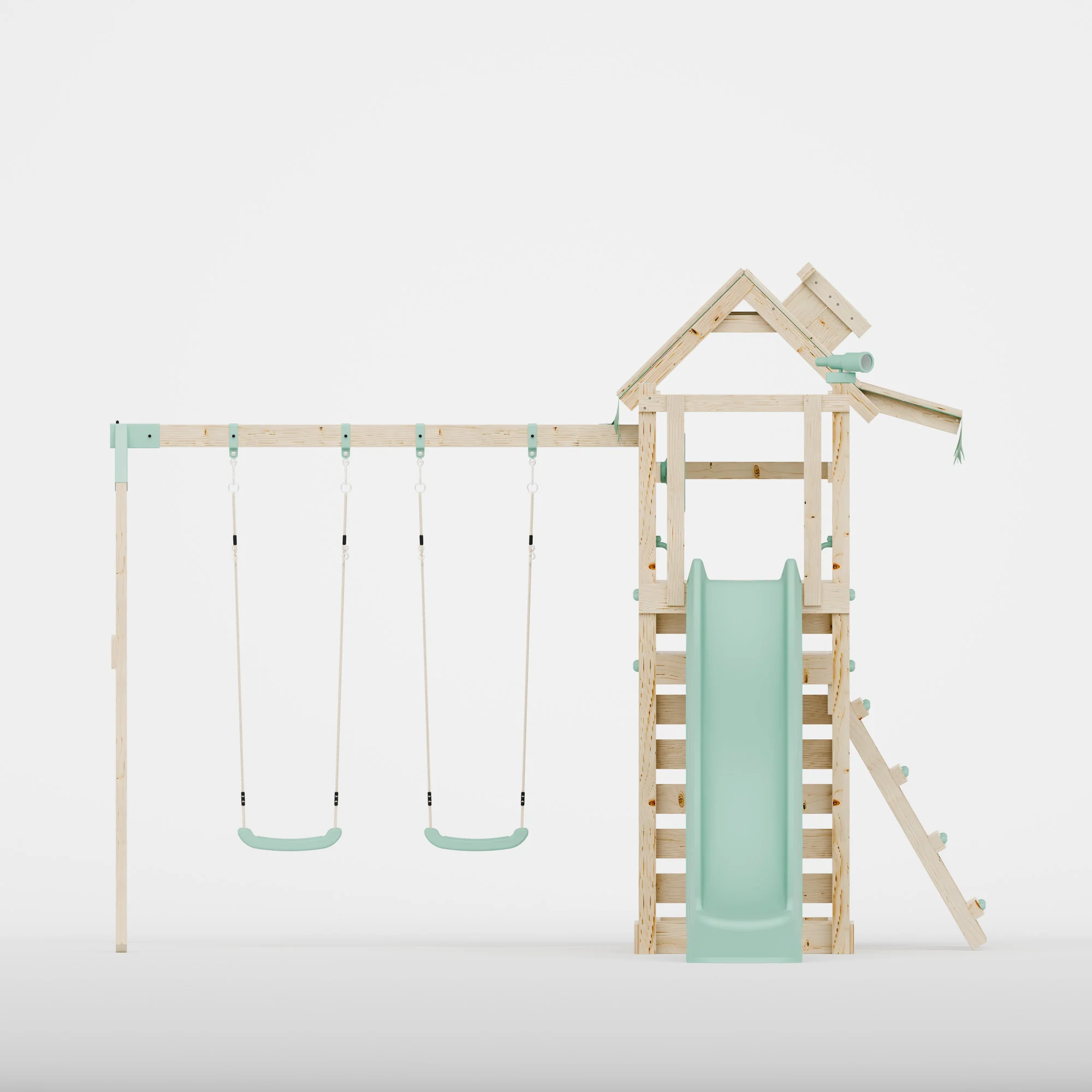 Climbing Frame with Double Swing Extended Height Platform & 2.65m Slide - Eldertree Forest Watchtower II - Image 3