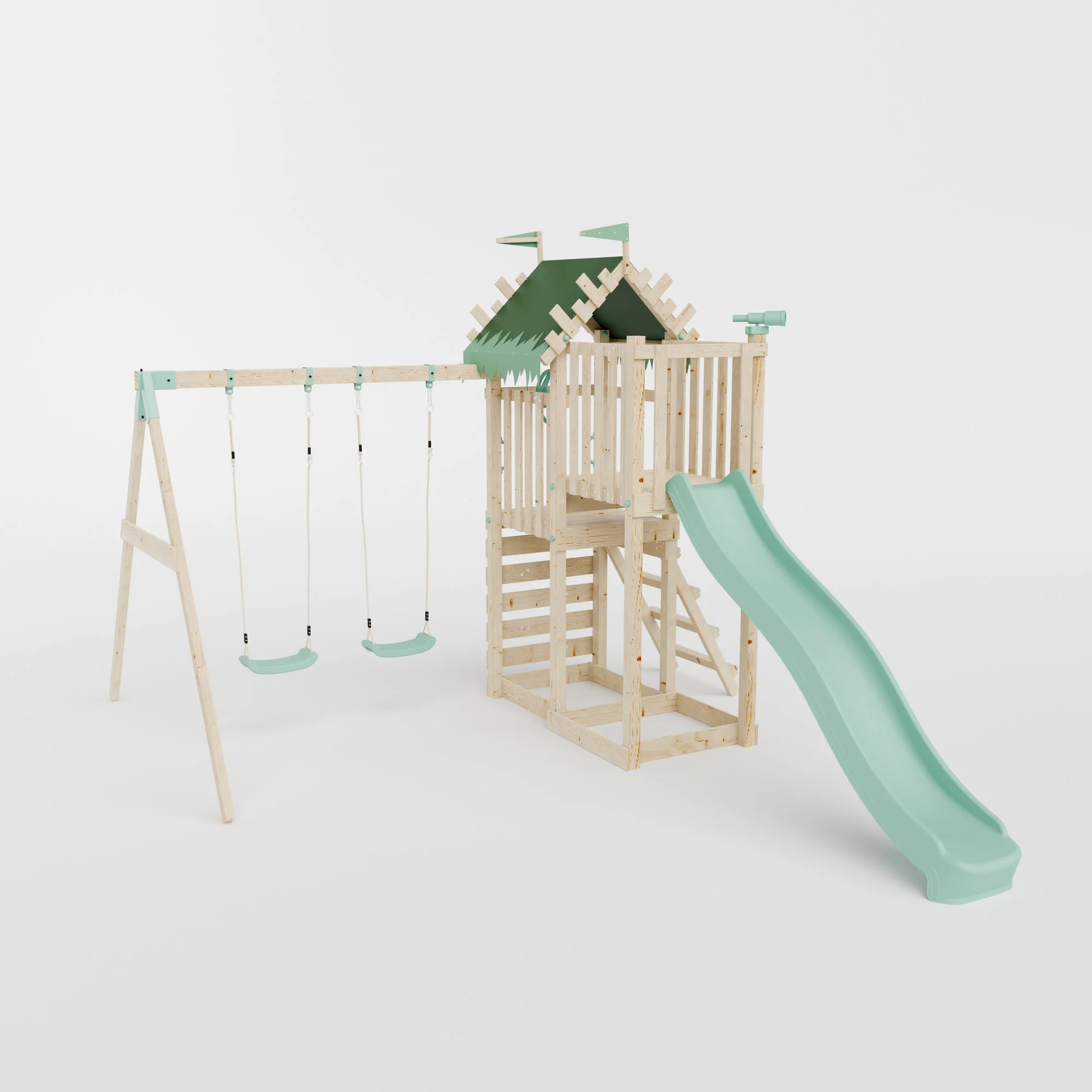 Climbing Frame with Double Swing Extended Height Platform & 2.65m Slide - Enchanted Grove Watchtower II - Image 2