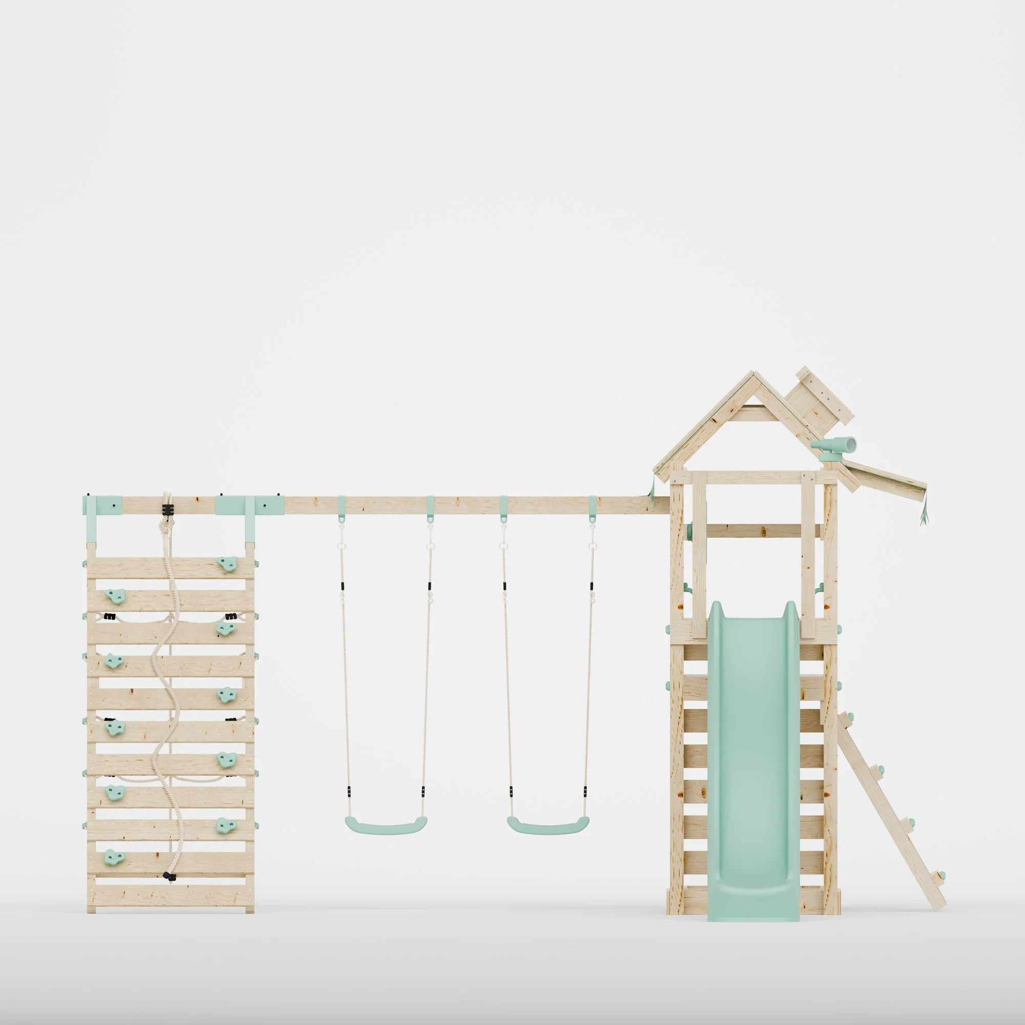 Climbing Frame with Double Swing Extended Height Platform & Climbing Wall & 2.65m Slide - Eldertree Forest Watchtower III - Image 3