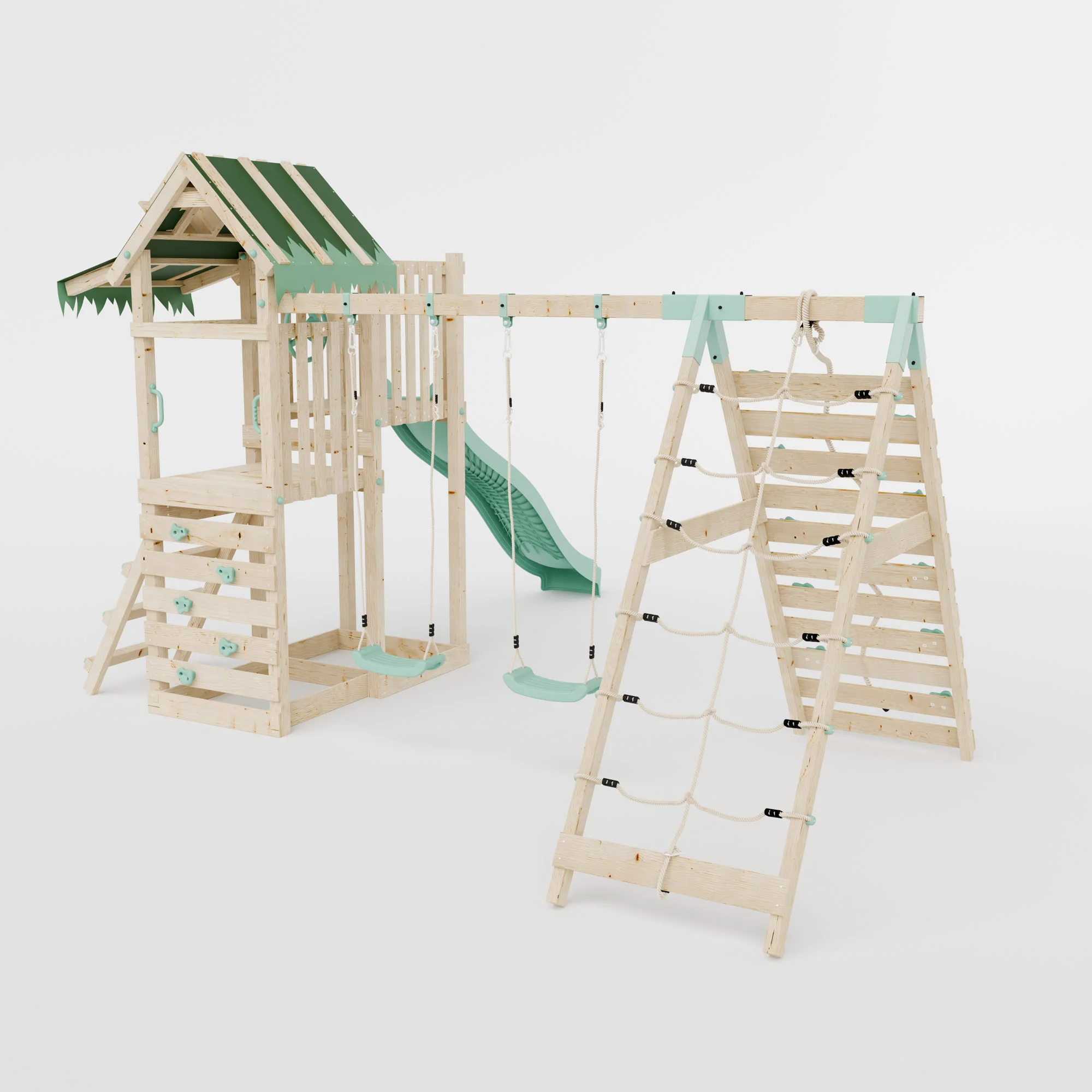 Climbing Frame with Double Swing Extended Height Platform & Climbing Wall & 2.65m Slide - Eldertree Forest Watchtower III - Image 4