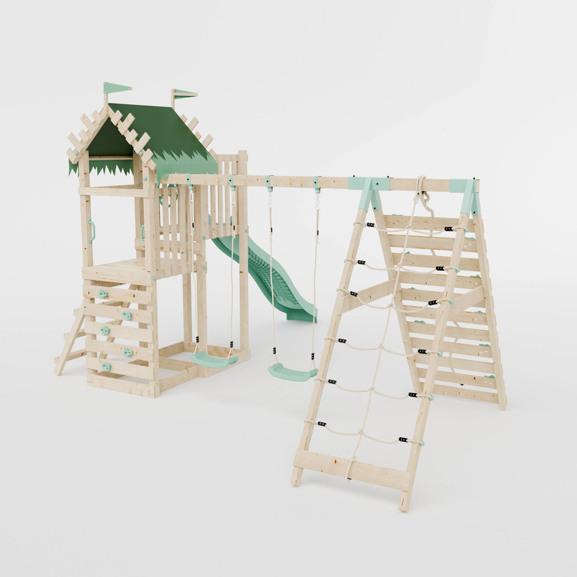 Climbing Frame with Double Swing Extended Height Platform & Climbing Wall & 2.65m Slide - Enchanted Grove Watchtower III - Image 4