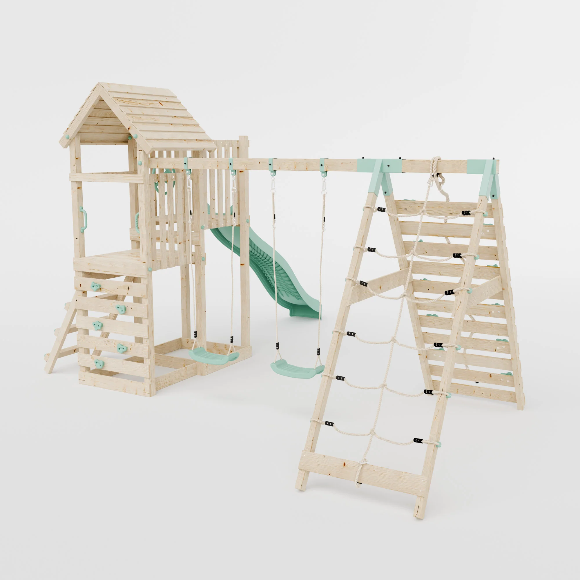 Climbing Frame with Double Swing Extended Height Platform & 2.65m Slide & Climbing Wall - Bramblewick Forest Watchtower III - Image 4