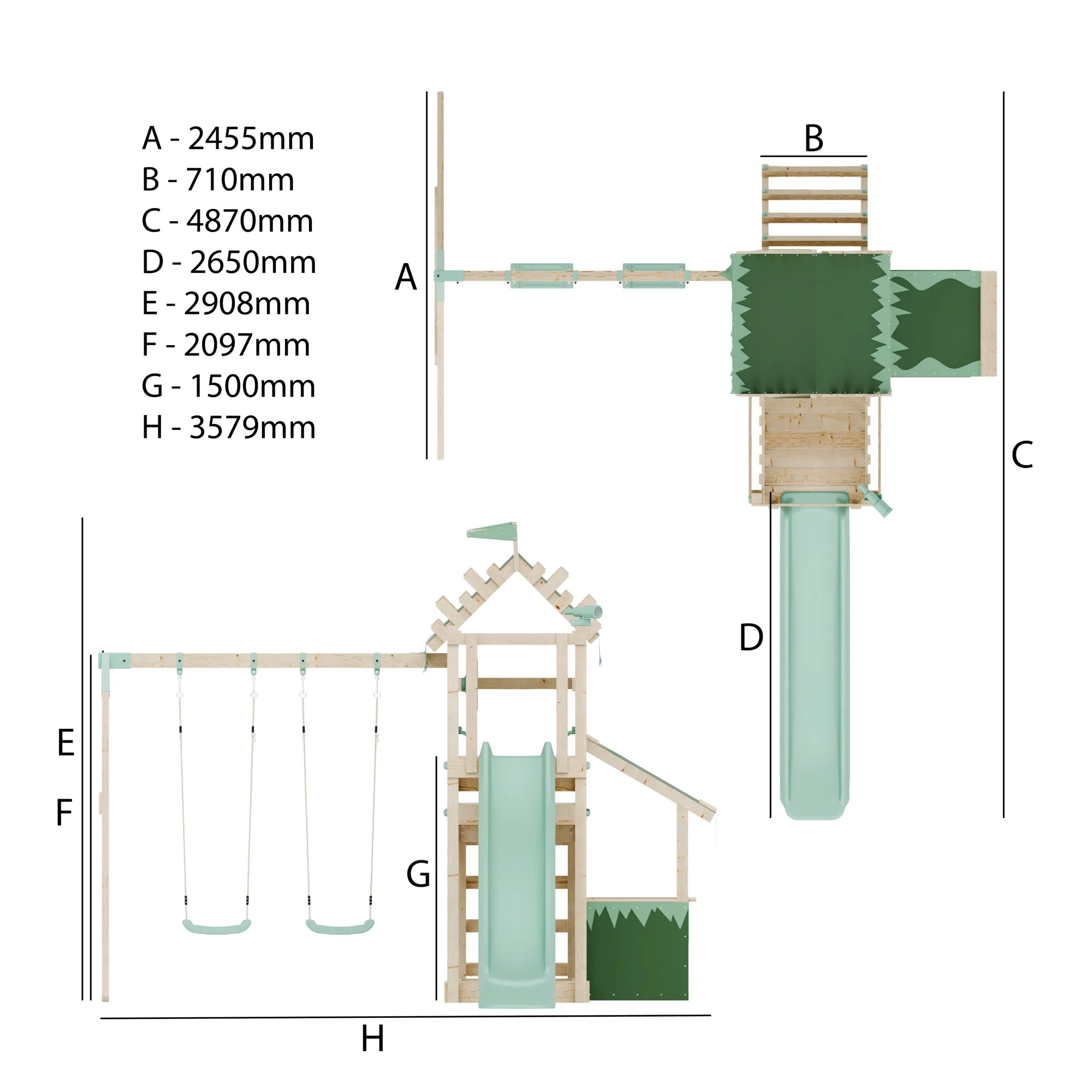 Climbing Frame with Double Swing Extended Height Platform & 2.65m Slide & Shop - Enchanted Grove Watchtower IX - Image 10