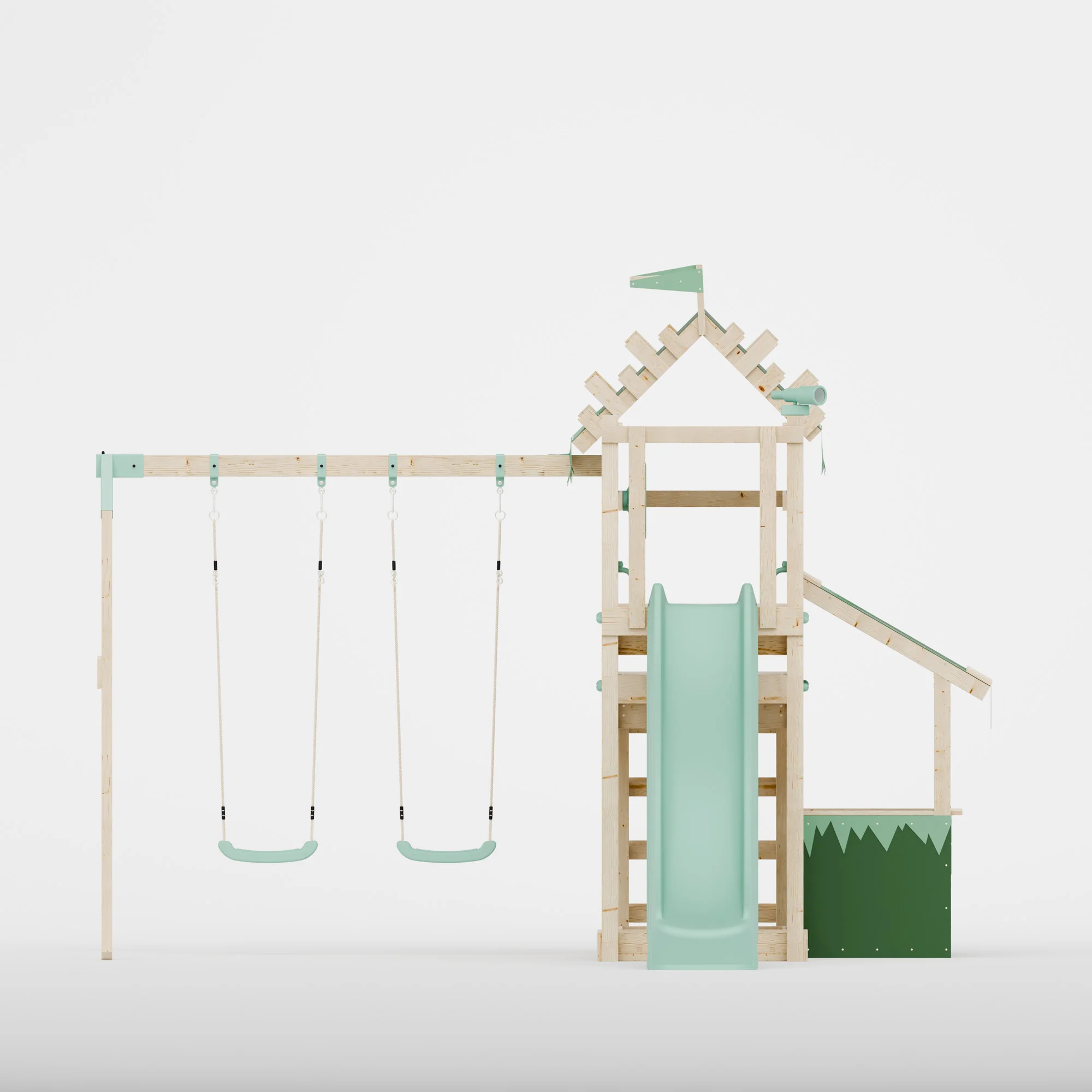 Climbing Frame with Double Swing Extended Height Platform & 2.65m Slide & Shop - Enchanted Grove Watchtower IX - Image 3