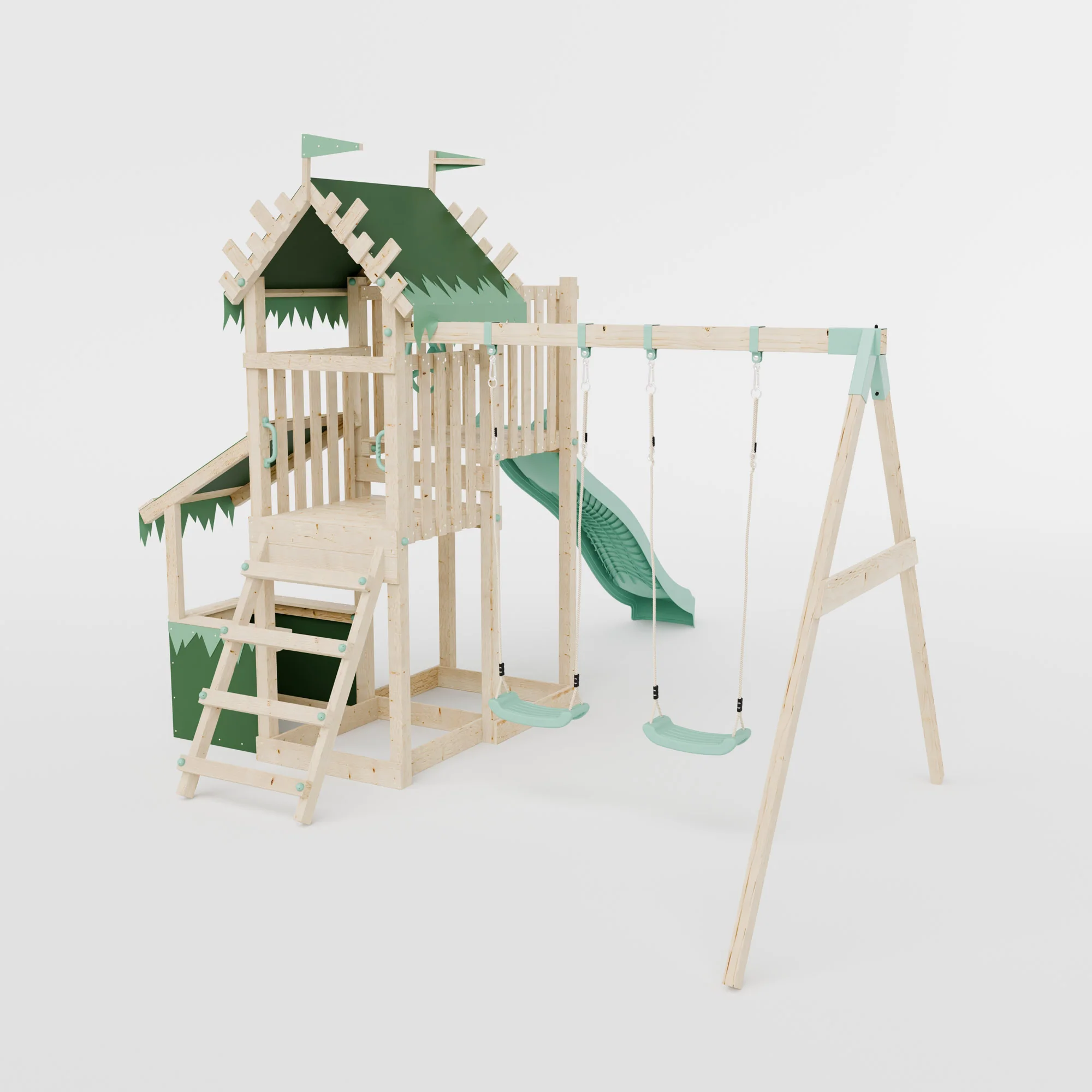 Climbing Frame with Double Swing Extended Height Platform & 2.65m Slide & Shop - Enchanted Grove Watchtower IX - Image 4