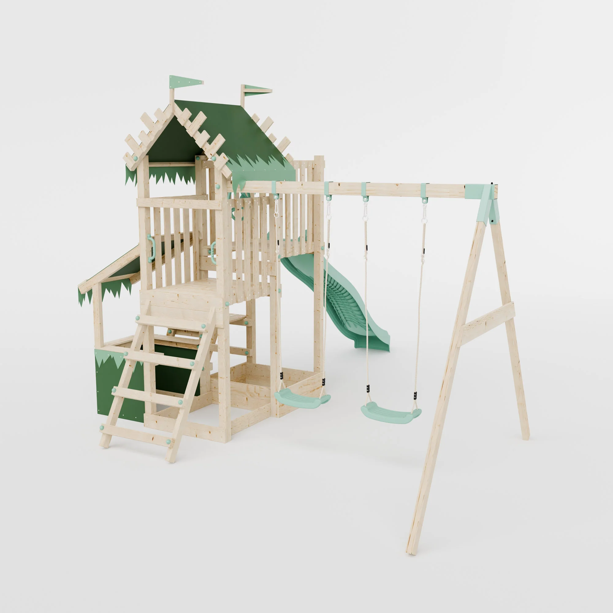 Climbing Frame with Double Swing Extended Height Platform & 2.65m Slide & Shop & Picnic Table - Enchanted Grove Watchtower XI - Image 4