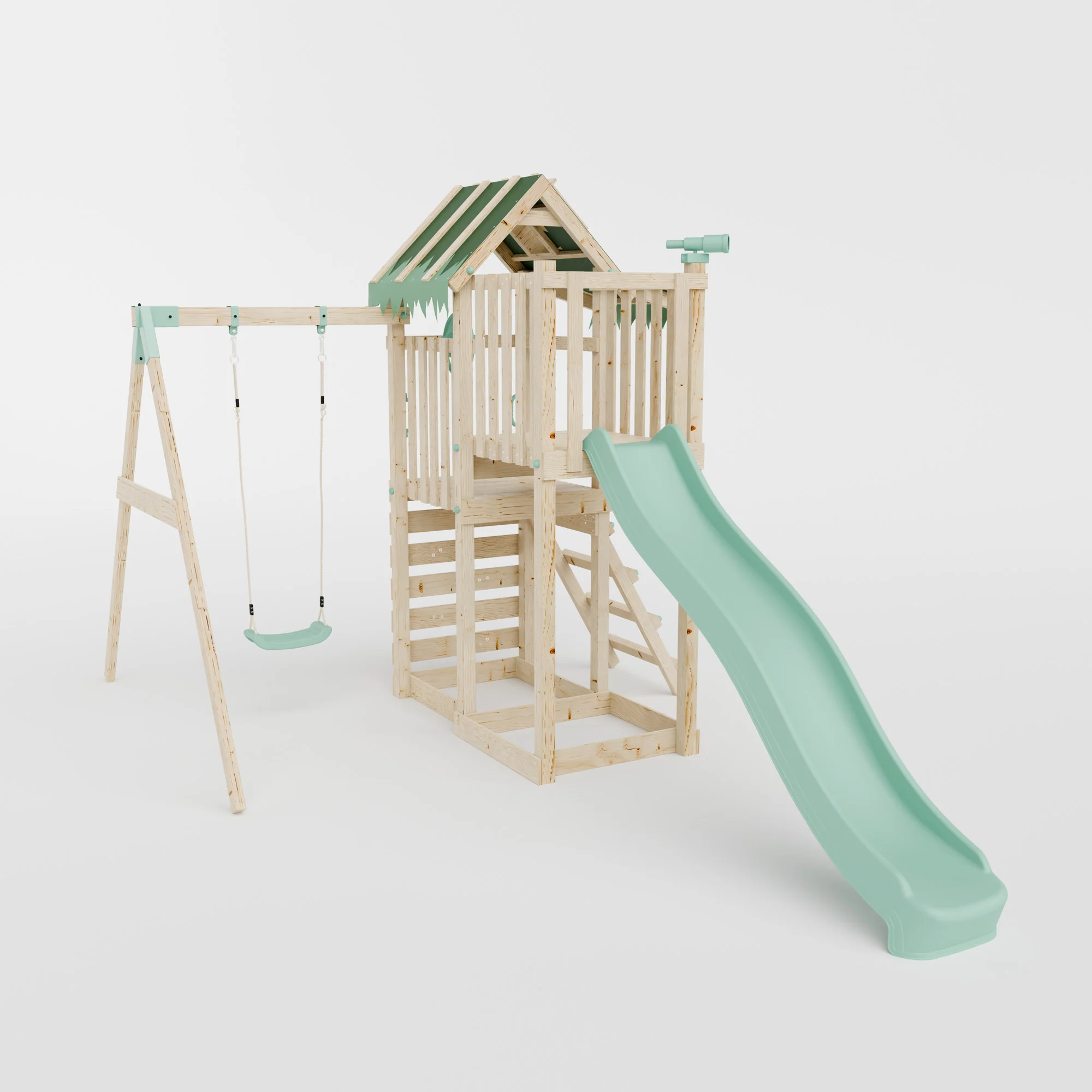 Climbing Frame with Single Swing Extended Height Platform & 2.65m Slide - Eldertree Forest Watchtower I - Image 2