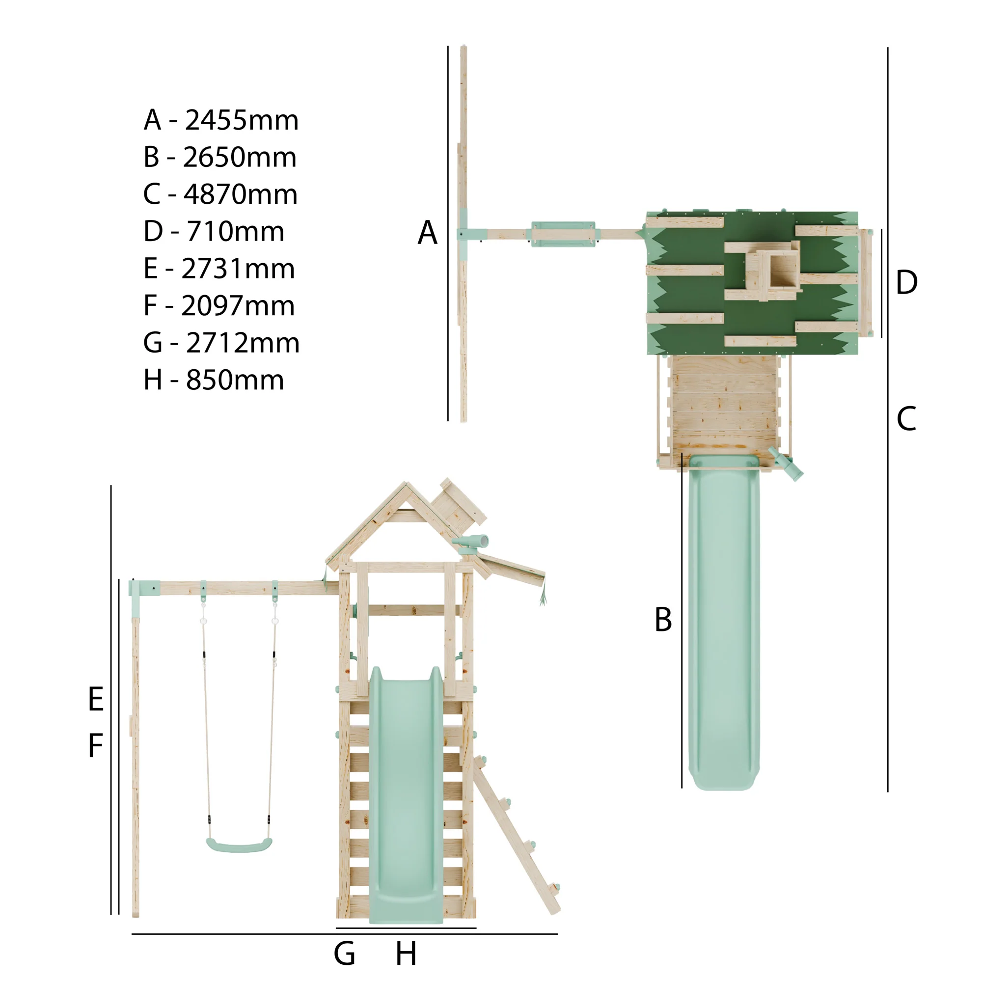 Climbing Frame with Single Swing Extended Height Platform & 2.65m Slide - Eldertree Forest Watchtower I - Image 7