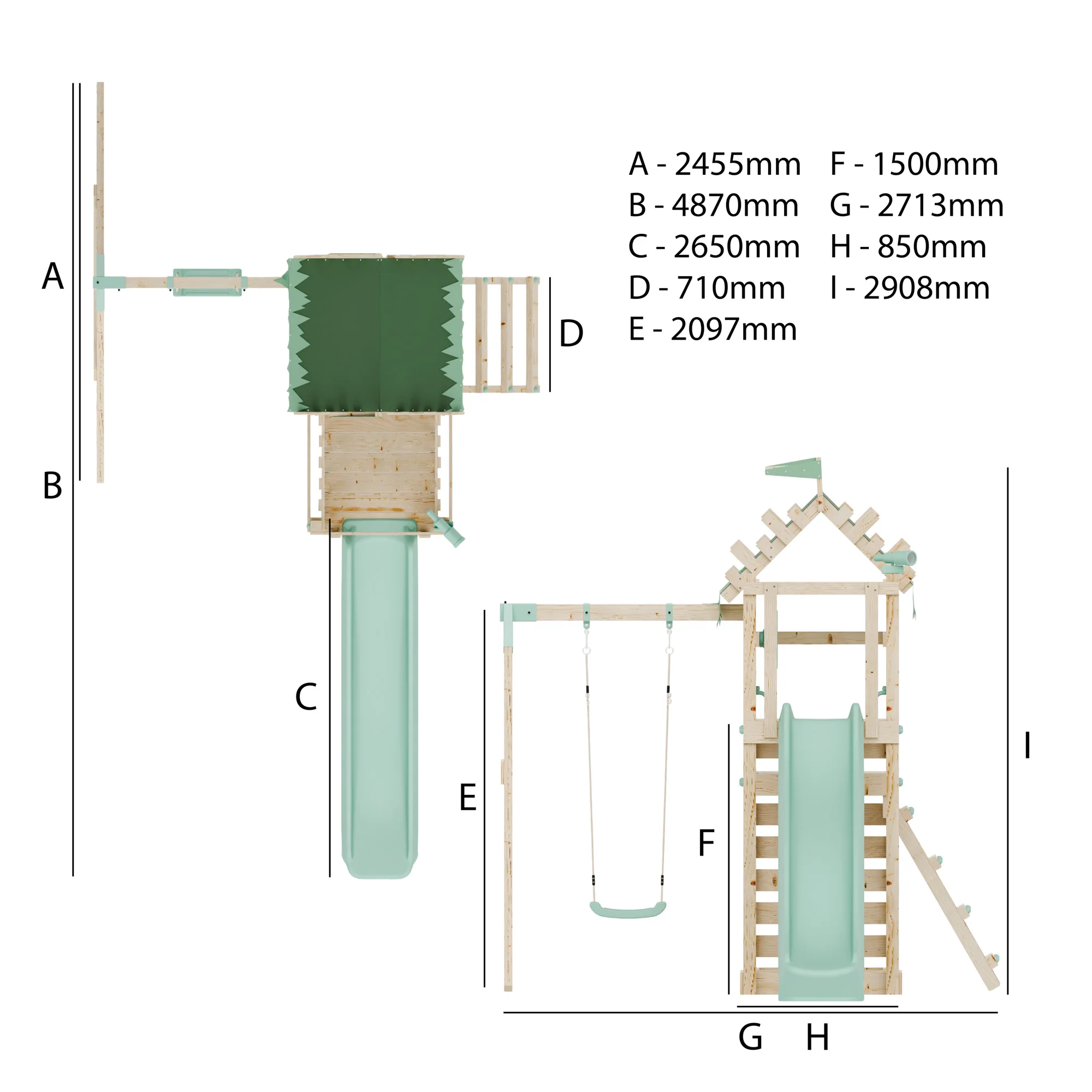 Climbing Frame with Single Swing Extended Height Platform & 2.65m Slide - Enchanted Grove Watchtower I - Image 10
