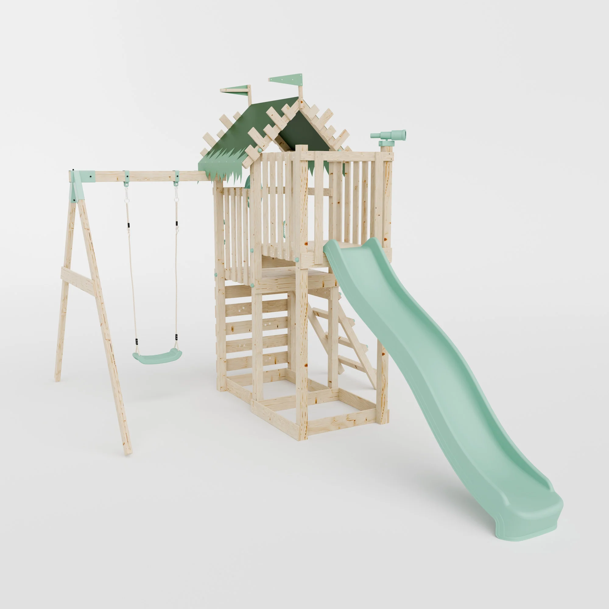 Climbing Frame with Single Swing Extended Height Platform & 2.65m Slide - Enchanted Grove Watchtower I - Image 2