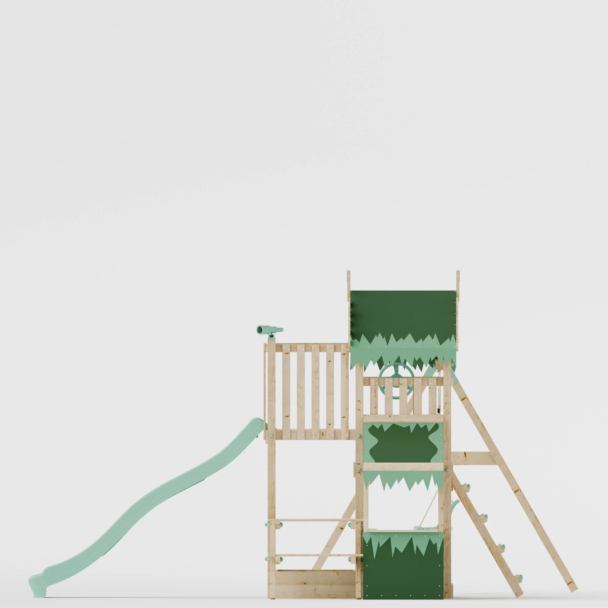 Climbing Frame with Double Swing Extended Height Platform & 2.65m Slide & Shop & Picnic Table - Enchanted Grove Watchtower XII - Image 5