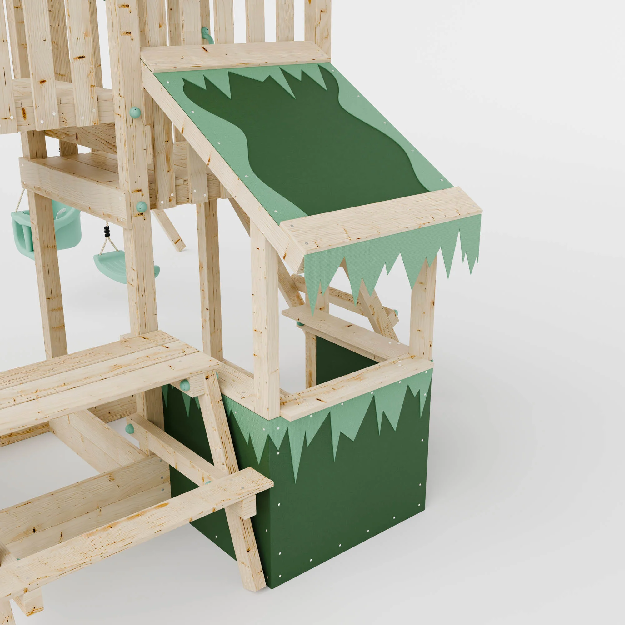 Climbing Frame with Double Swing Extended Height Platform & 2.65m Slide & Shop & Picnic Table - Enchanted Grove Watchtower XII - Image 7