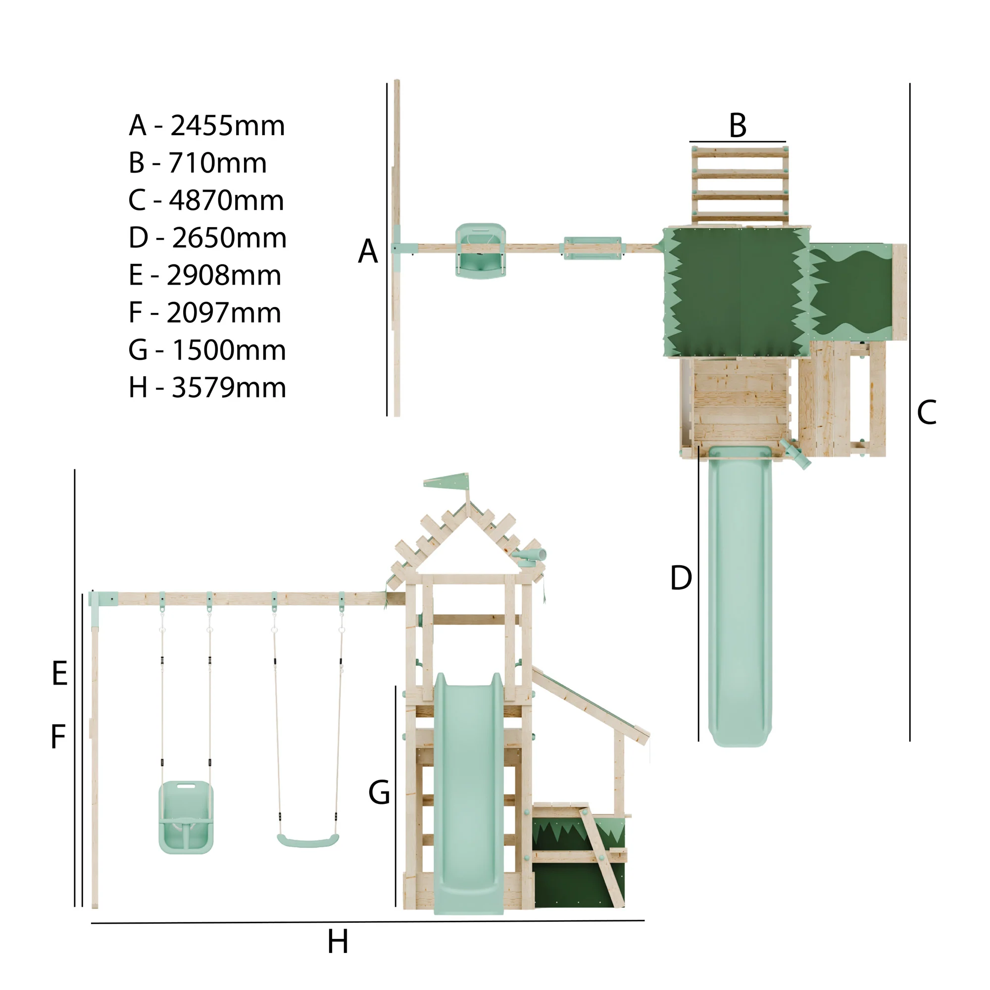 Climbing Frame with Double Swing Extended Height Platform & 2.65m Slide & Shop & Picnic Table - Enchanted Grove Watchtower XII - Image 8