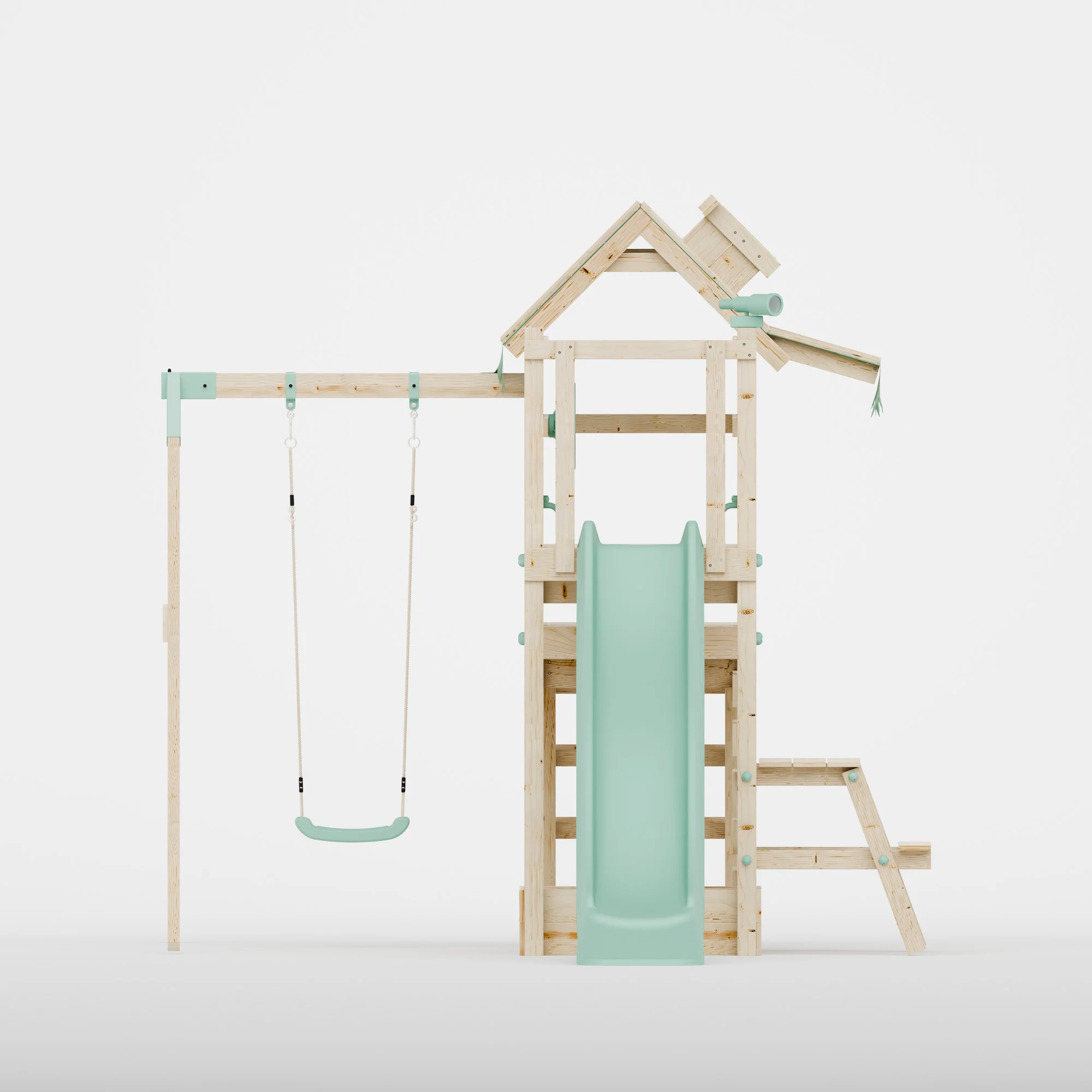 Climbing Frame with Single Swing Extended Height Platform & 2.65m Slide & Picnic Table - Eldertree Forest Watchtower IV - Image 3