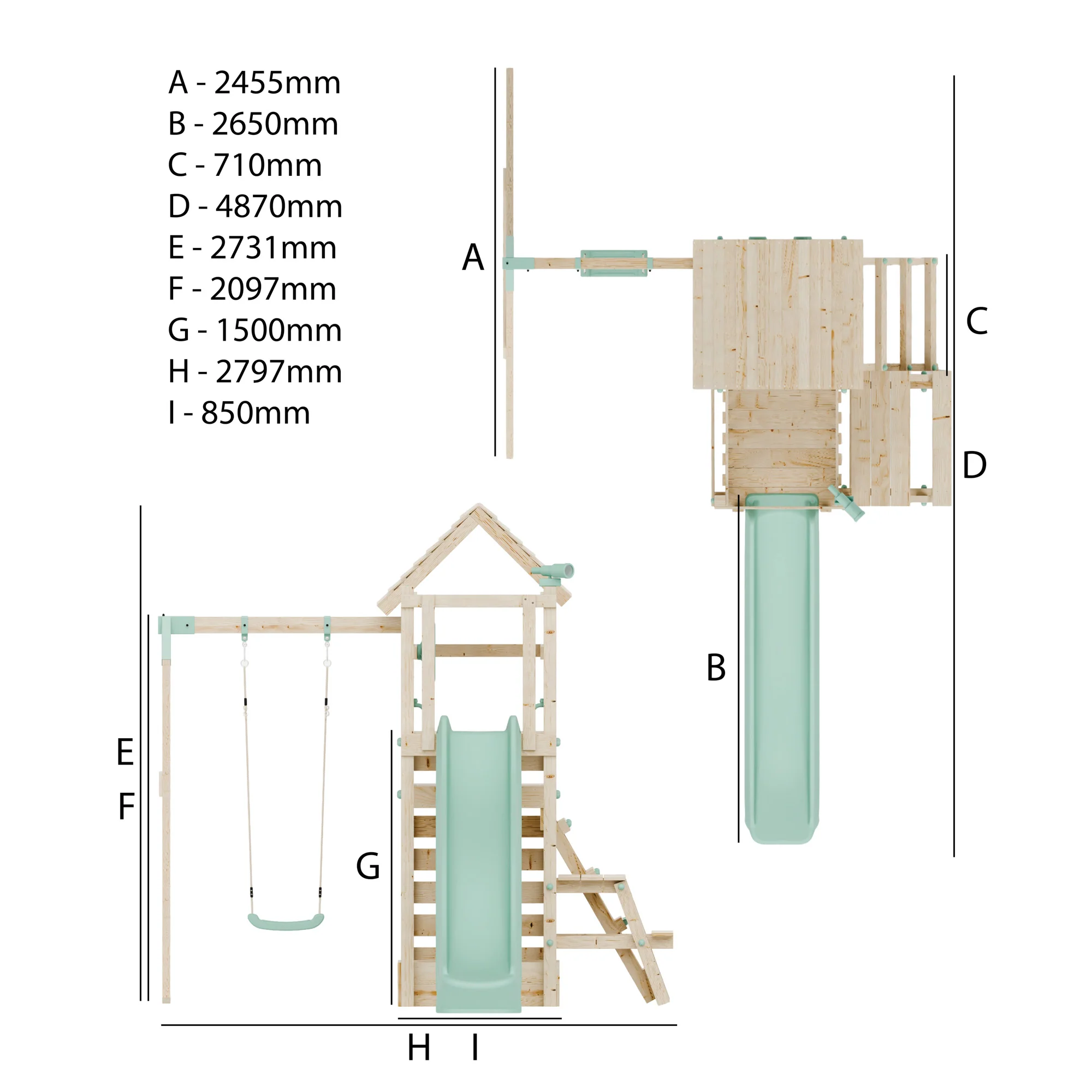 Climbing Frame with Single Swing Extended Height Platform & 2.65m Slide & Picnic Table - Bramblewick Forest Watchtower IV - Image 11