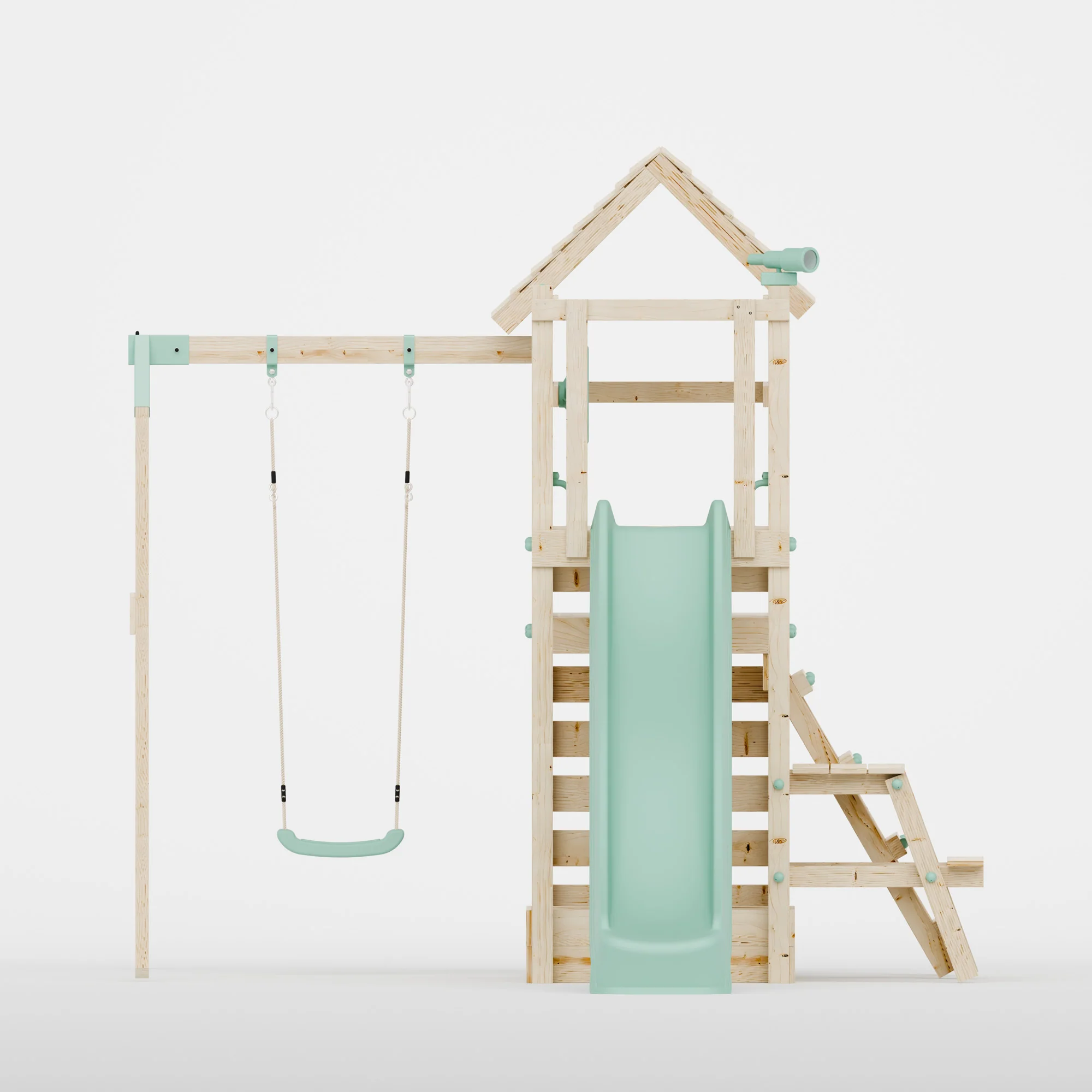 Climbing Frame with Single Swing Extended Height Platform & 2.65m Slide & Picnic Table - Bramblewick Forest Watchtower IV - Image 3