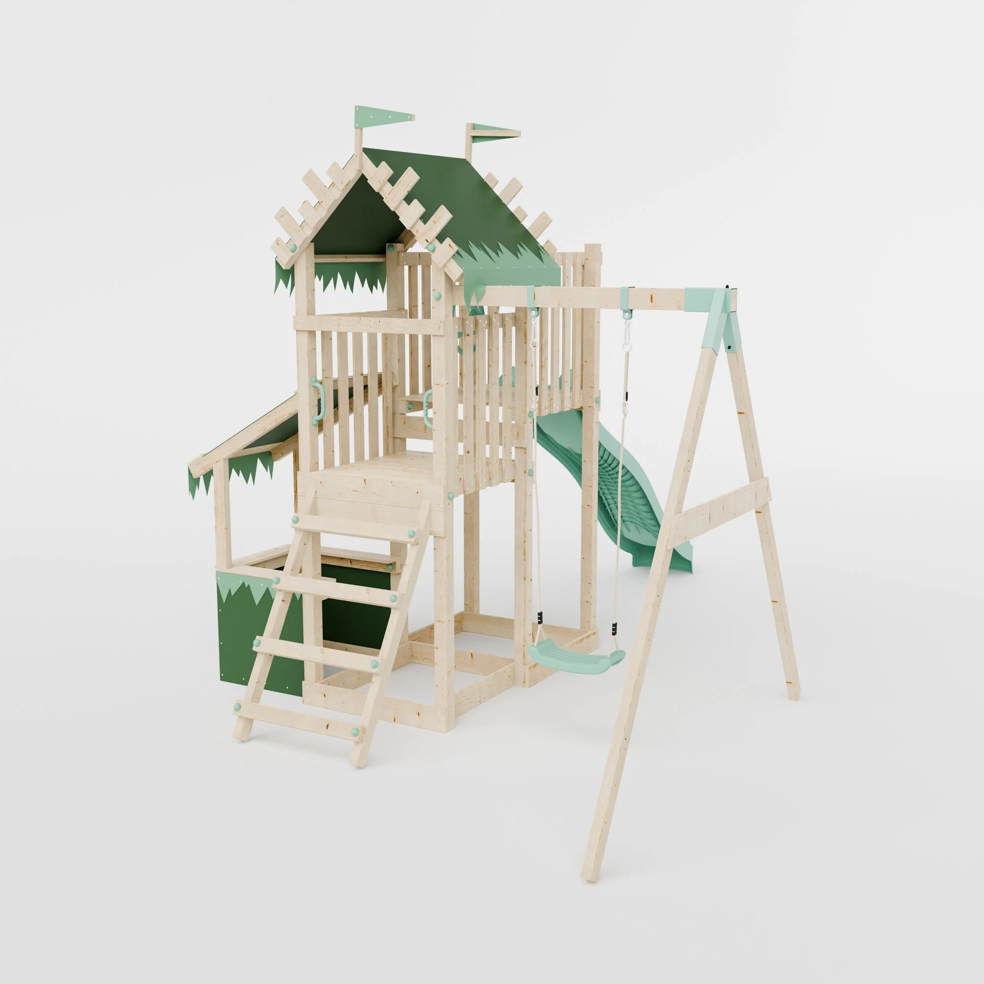 Climbing Frame with Single Swing Extended Height Platform & 2.65m Slide & Shop - Enchanted Grove Watchtower VIII - Image 4