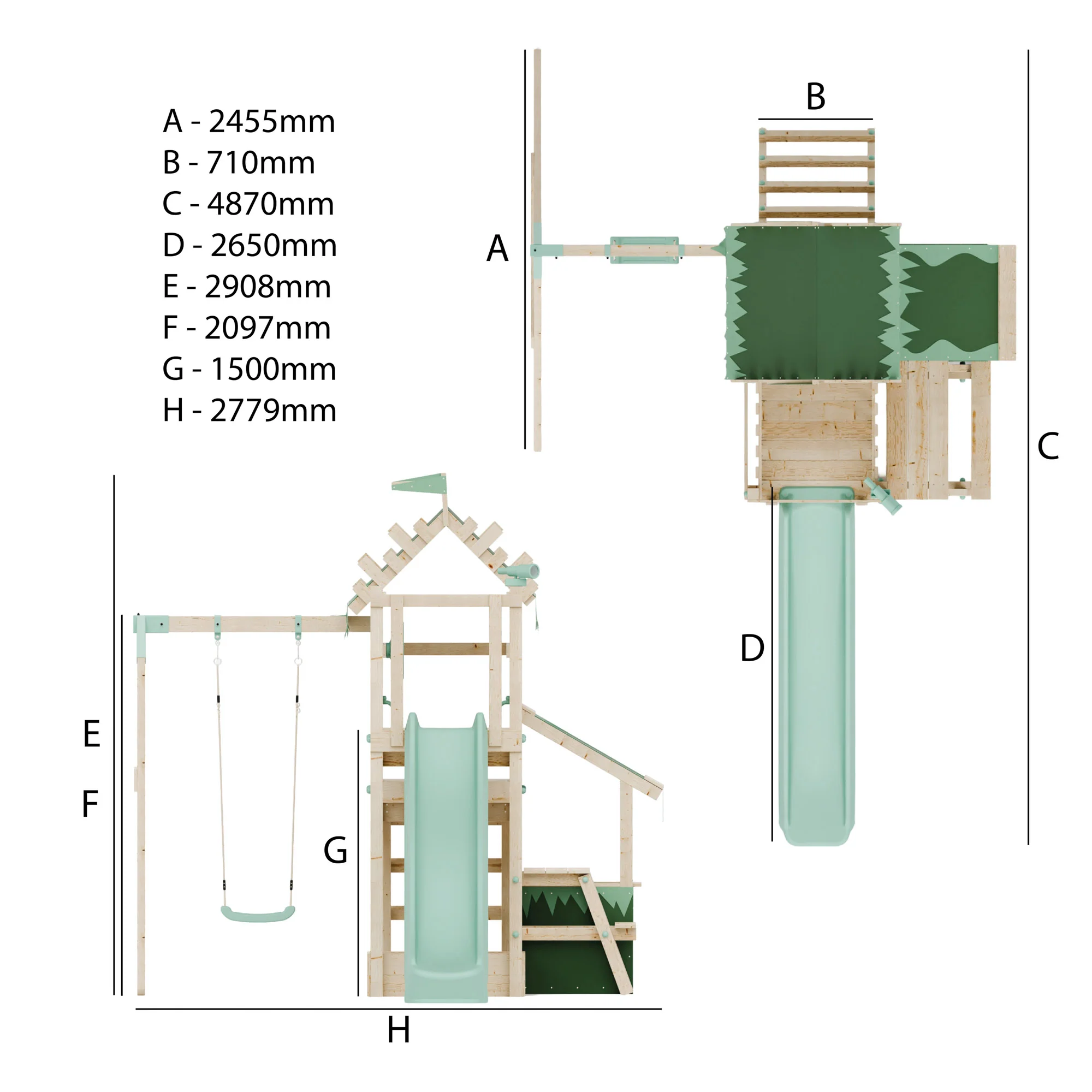 Climbing Frame with Single Swing Extended Height Platform & 2.65m Slide & Shop & Picnic Table - Enchanted Grove Watchtower X - Image 11