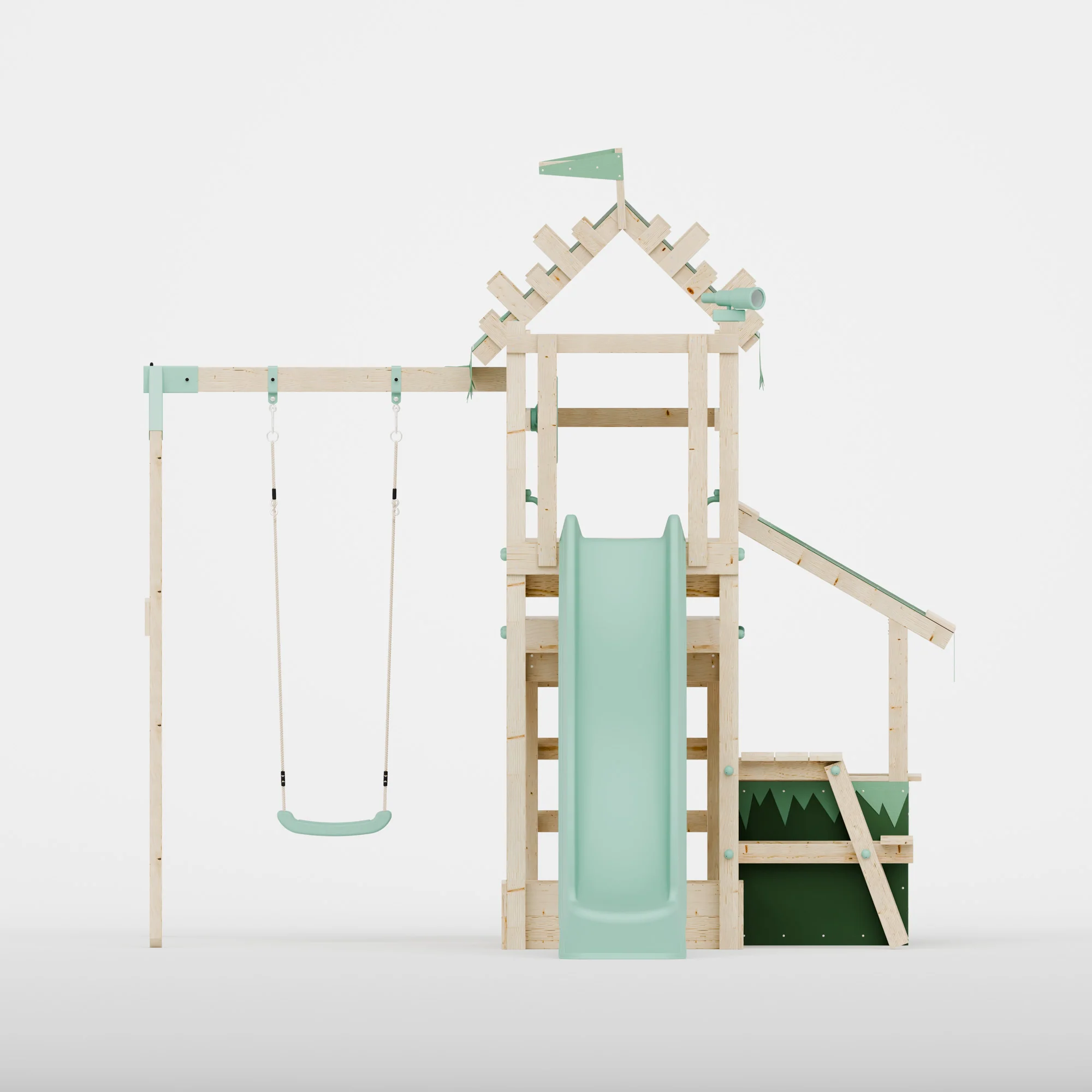 Climbing Frame with Single Swing Extended Height Platform & 2.65m Slide & Shop & Picnic Table - Enchanted Grove Watchtower X - Image 3
