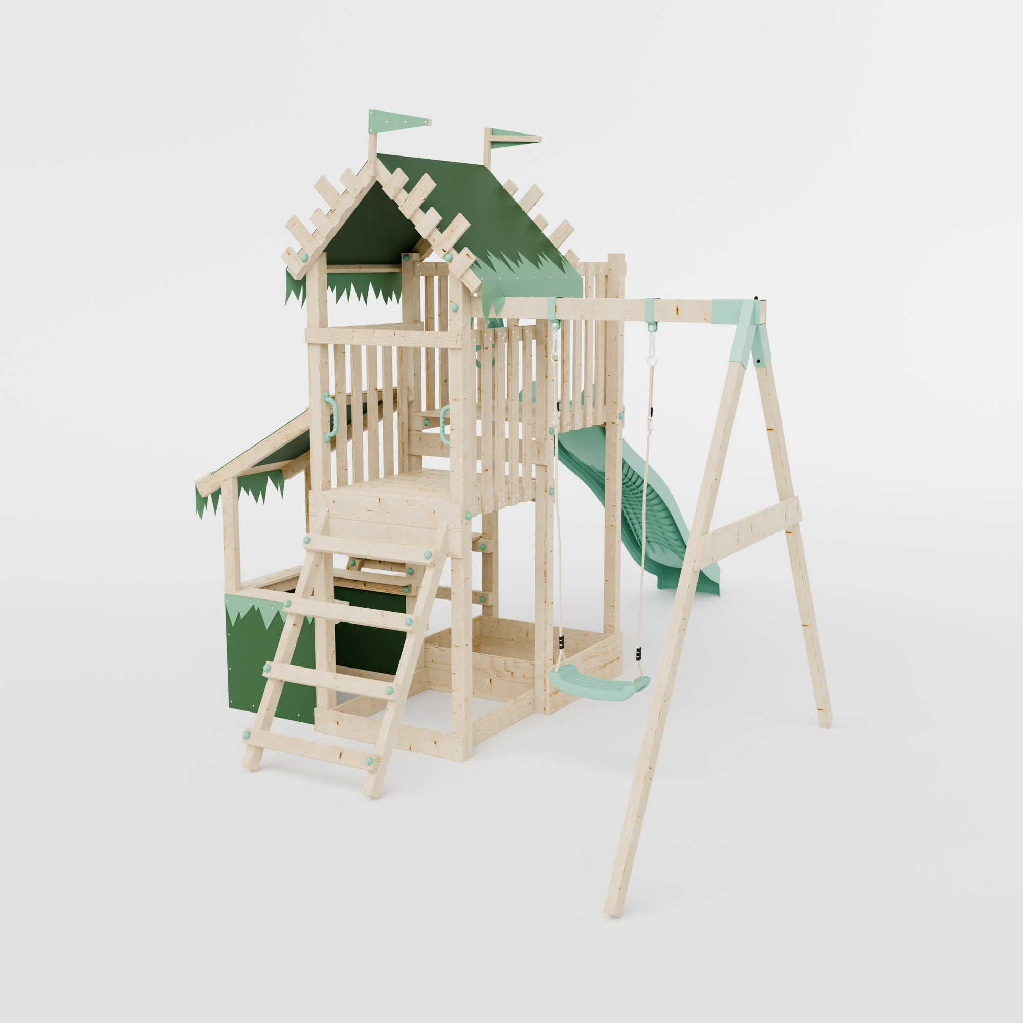 Climbing Frame with Single Swing Extended Height Platform & 2.65m Slide & Shop & Picnic Table - Enchanted Grove Watchtower X - Image 4